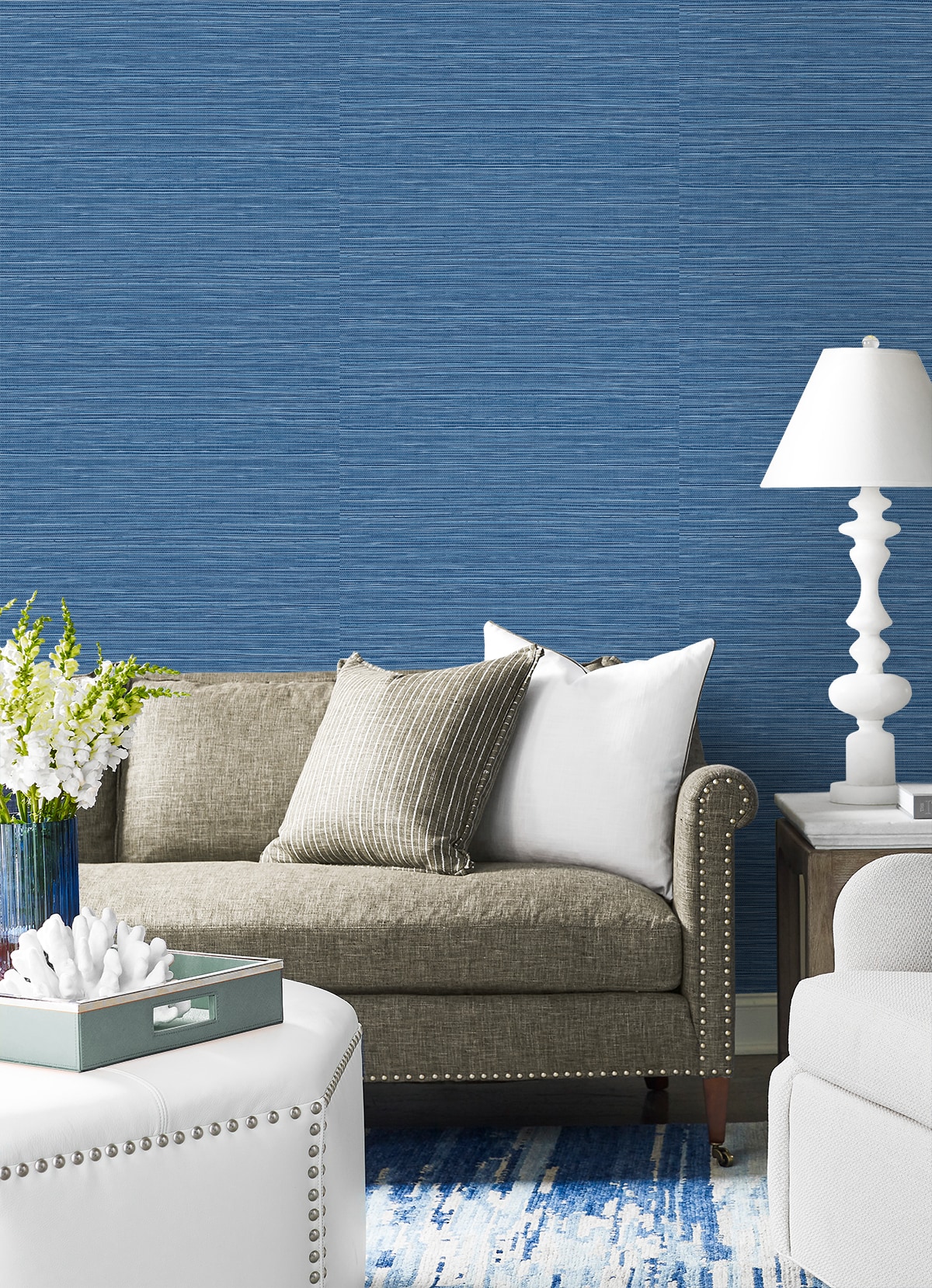 NextWall Luxe Haven 40.5-sq ft Coastal Blue Vinyl Grasscloth Self ...