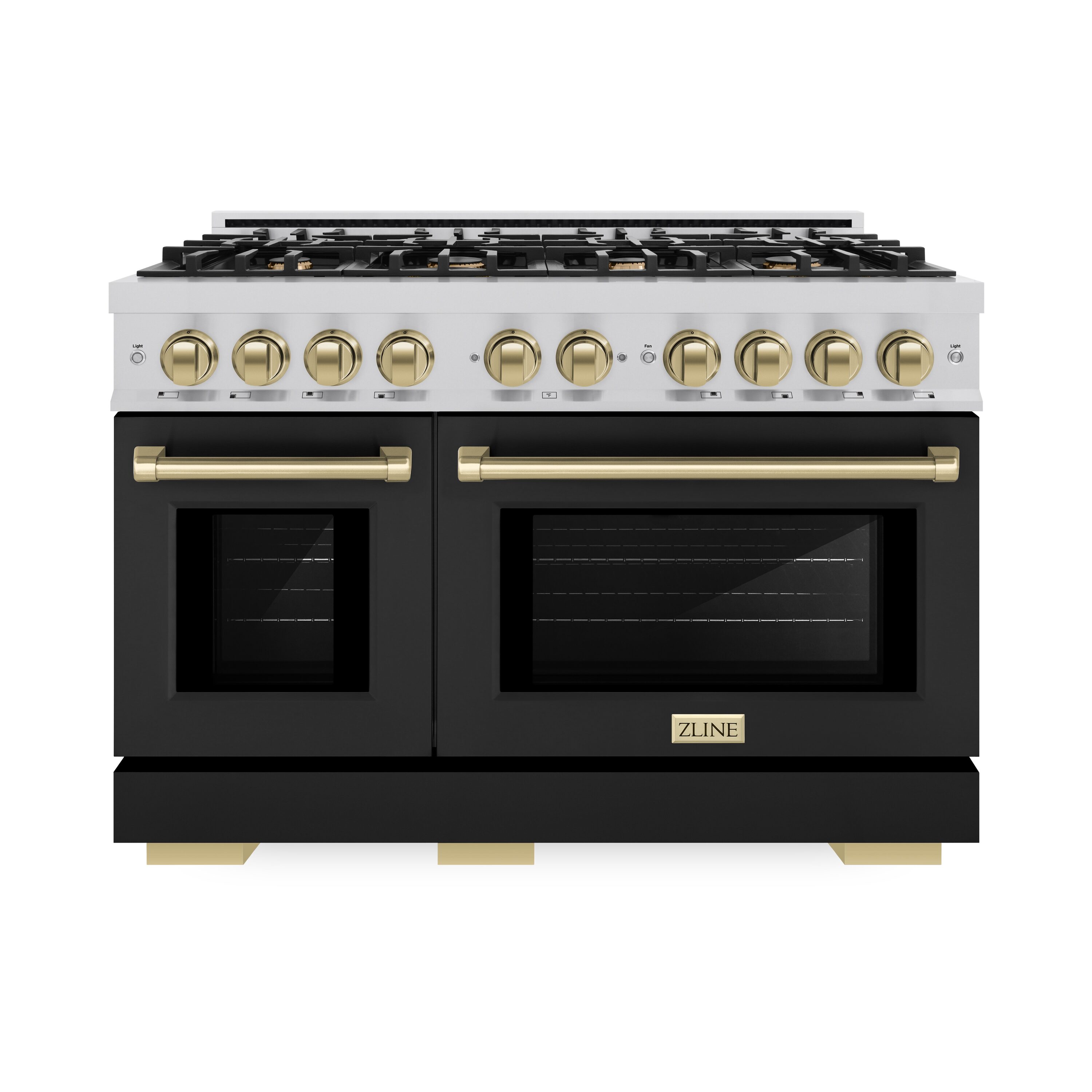 ZLINE KITCHEN & BATH HDRZ-BLM-48-CB Select 48-in Standard 4.2-cu ft / 2.5-cu ft Convection Oven Freestanding Double Oven Dual Fuel Range ( Stainless Steel, Black Matte Door, Champagne Bronze Accents )