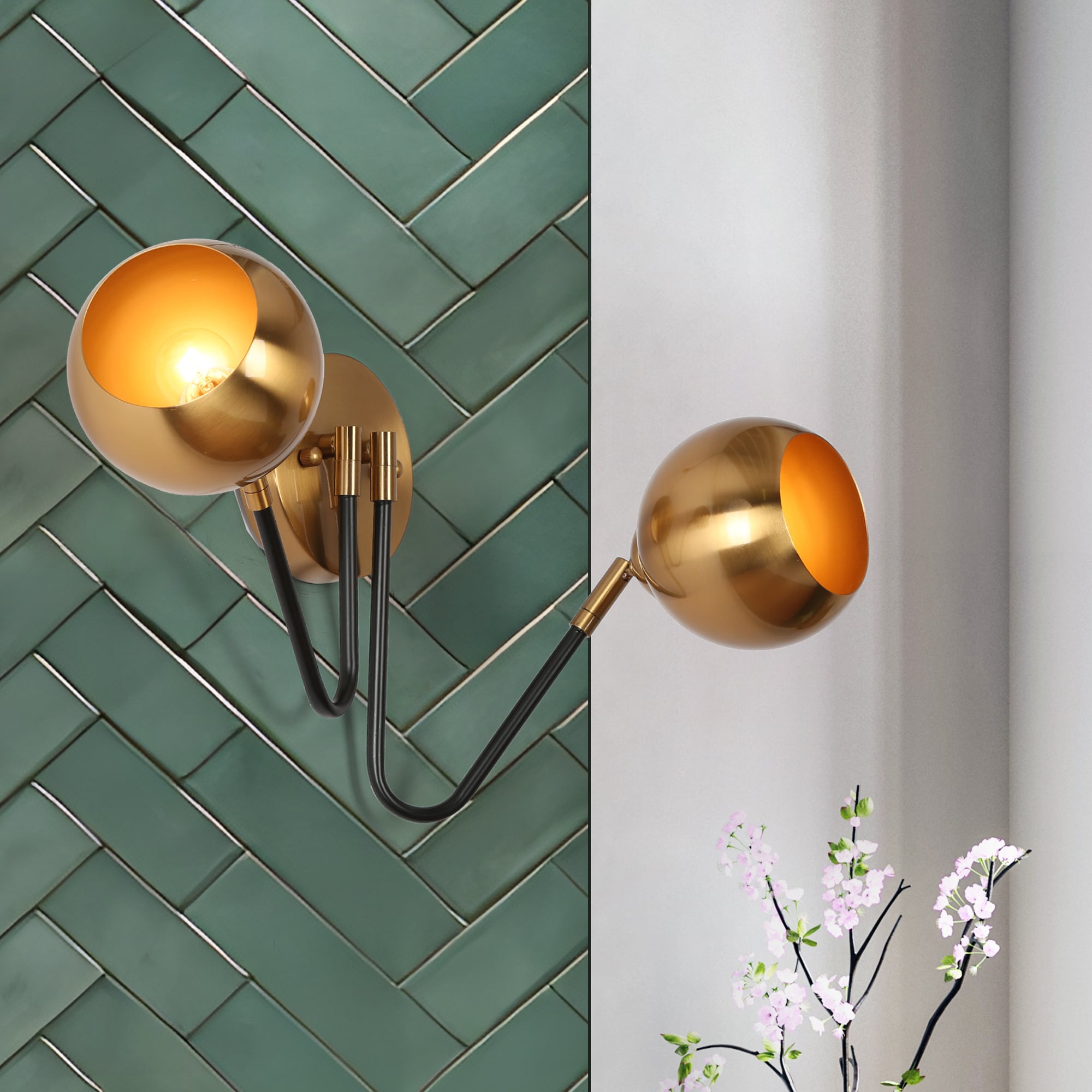 ZEVNI L3F6ZZY2W4515SO7 Glorial Modern Farmhouse 19.5-in 2 -Light Polished Brass Mid-century Vanity light