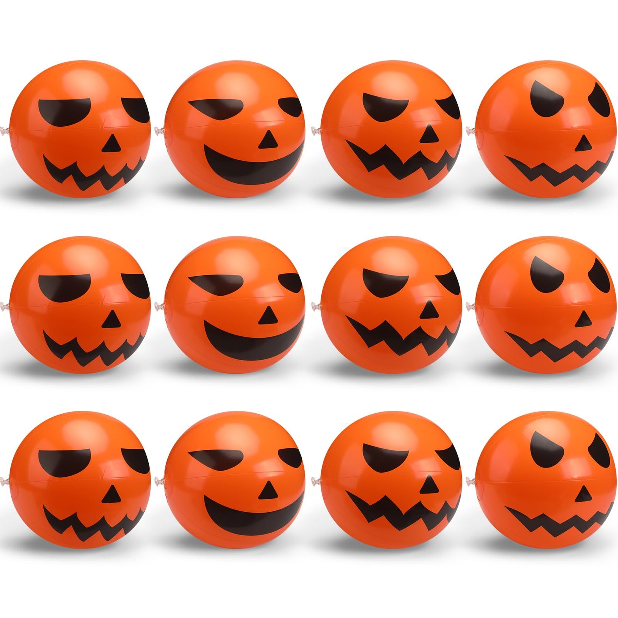 Angel Sar 12 Pcs Halloween Pumpkin Beach Balls Bulk Inflatable Plastic Jack o Lantern Party Decoration Blow Up Props for Carnival Prizes