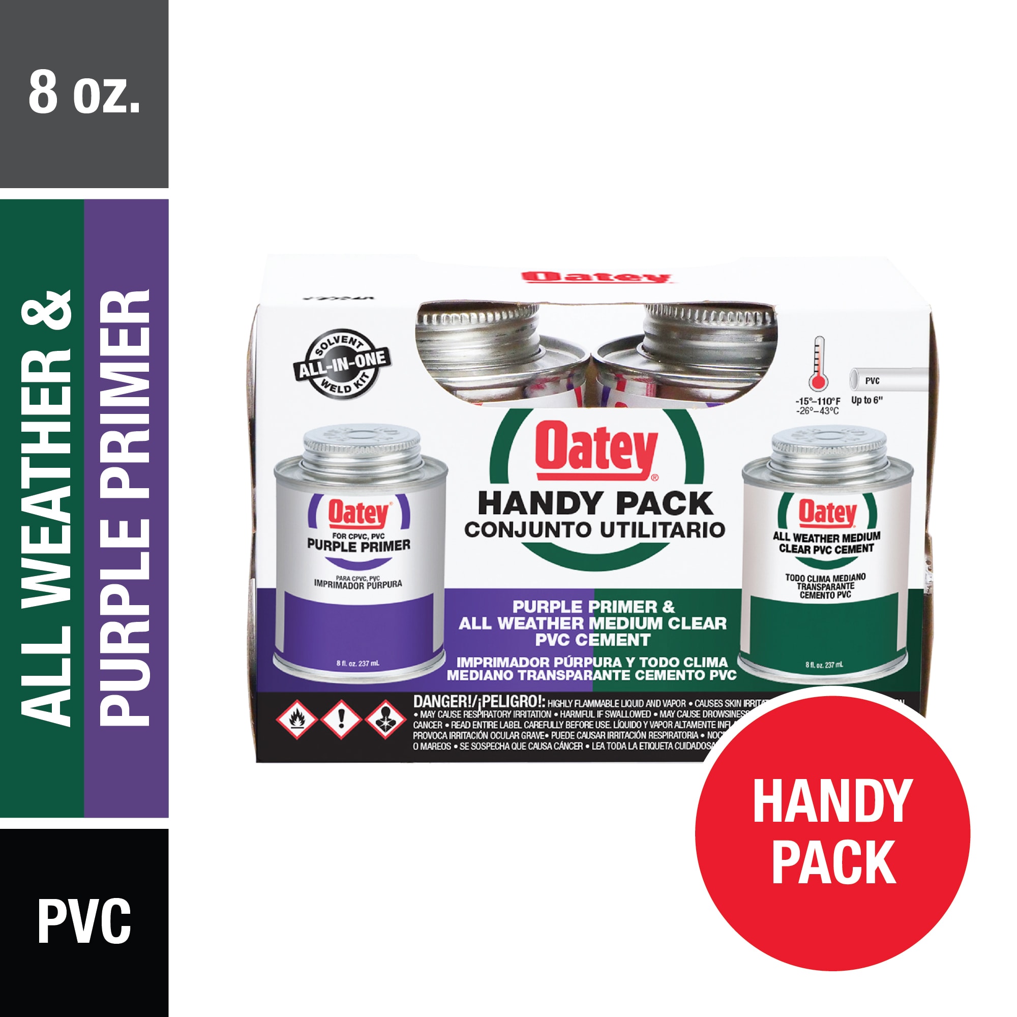 Oatey Handy Pack 8-fl oz Purple and Clear All-weather PVC cement and primer