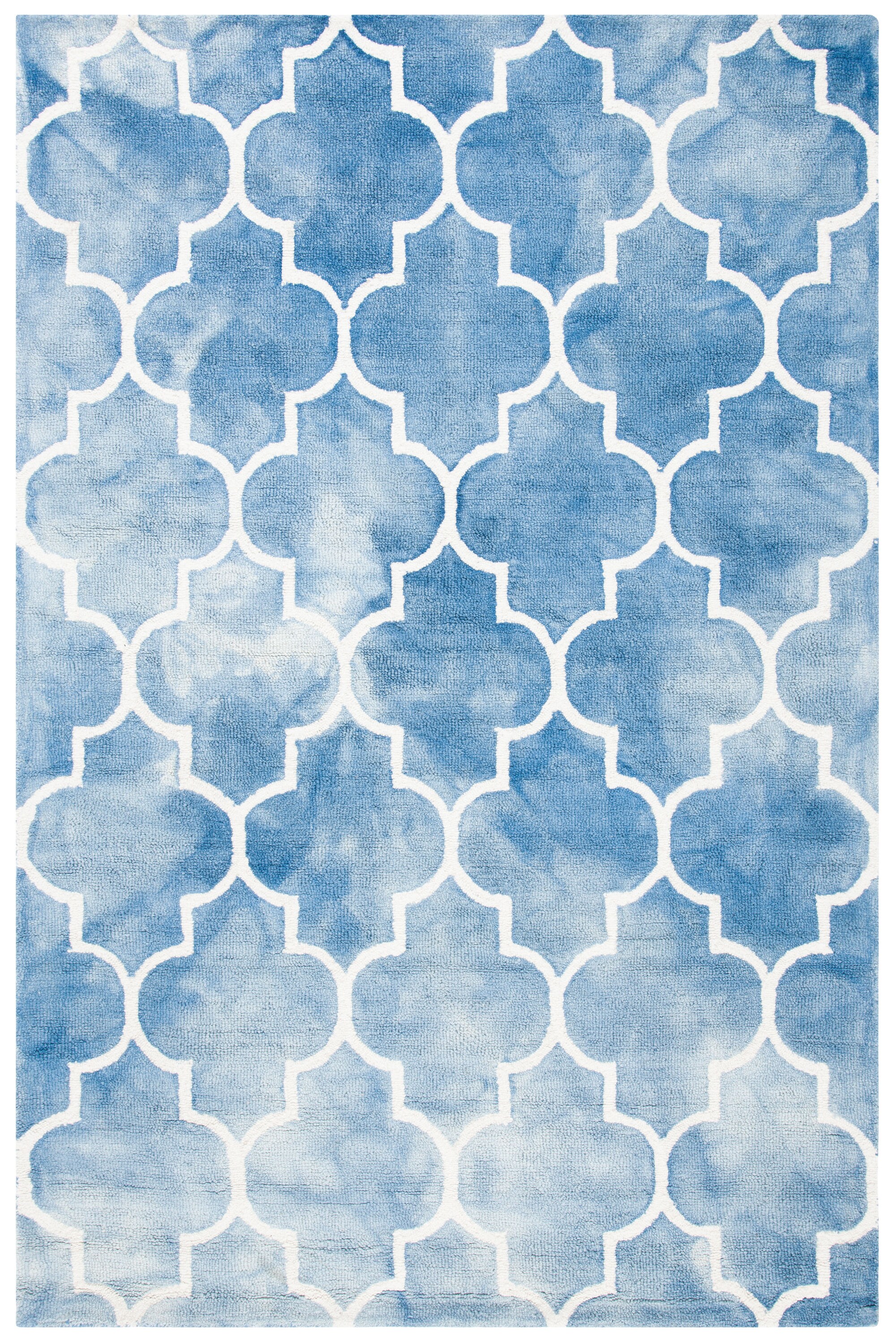 Safavieh DDY535K-4 Dip Dye Dorinda 4 x 6 (ft) Tufted Wool Blue/Ivory Rectangular Indoor Trellis Bohemian/Eclectic Area rug
