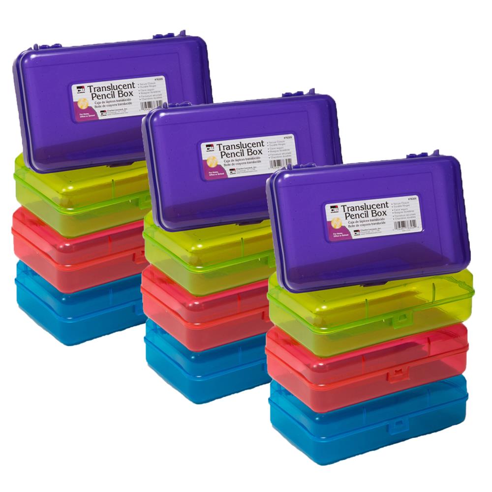 Charles Leonard Inc. CHL76305-12 Plastic 1 Compartment Pencil Case, Pack of 12, Multiple Colors/Finishes
