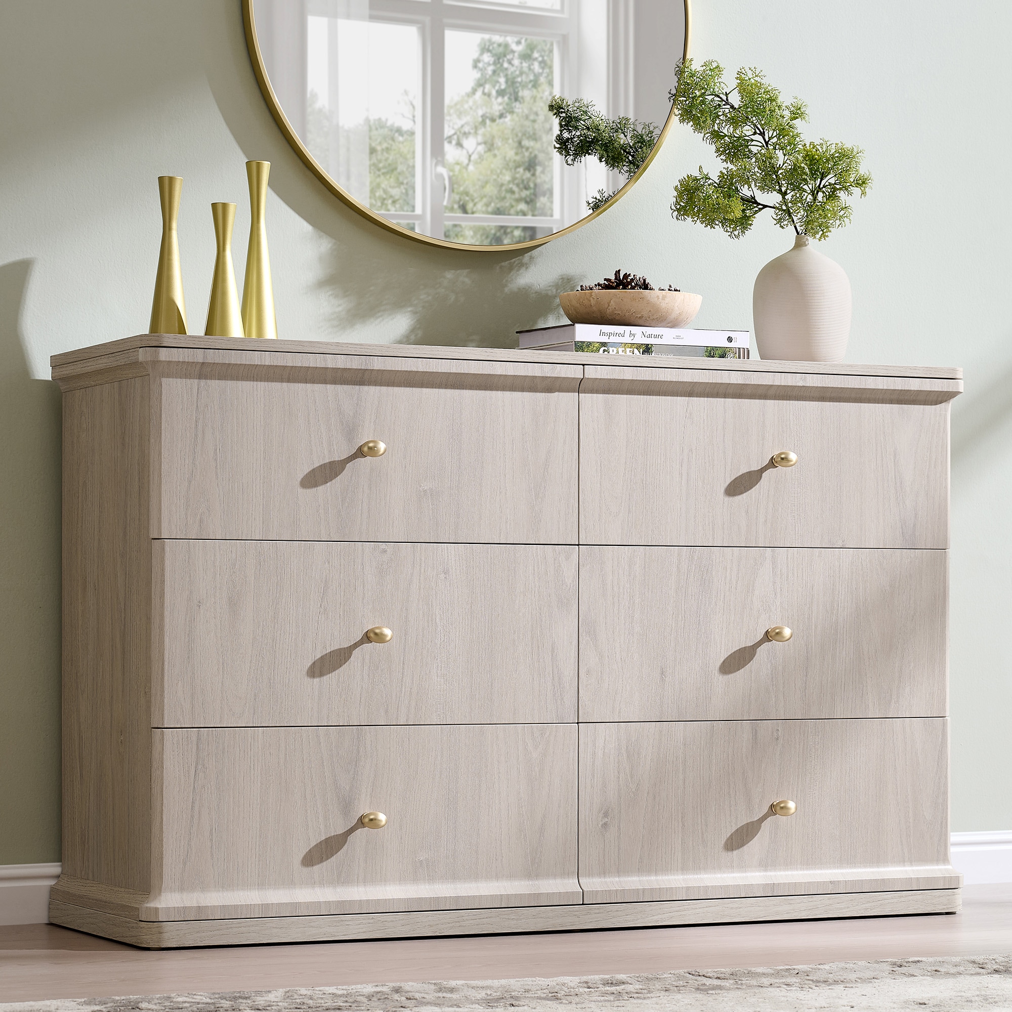 beige dresser with gold handles OKD Modern 6 Drawers Curved Waterfall Design Wood Storage Cabinet one_size in White Size:Size 5T-6 To browse pieces currently Shop By Colour Boy's Dress Shoes |
