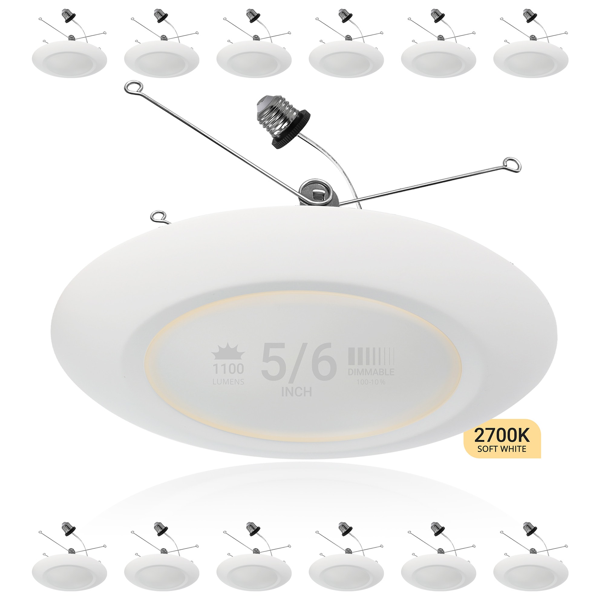 NUWATT NW-R-DSK-6-15W27K12P Retrofit 5/6" Disk 2700K Soft White White 1100 -Lumens Switchable Round Dimmable LED Canless Damp rated Recessed Downlight 12 -Pack