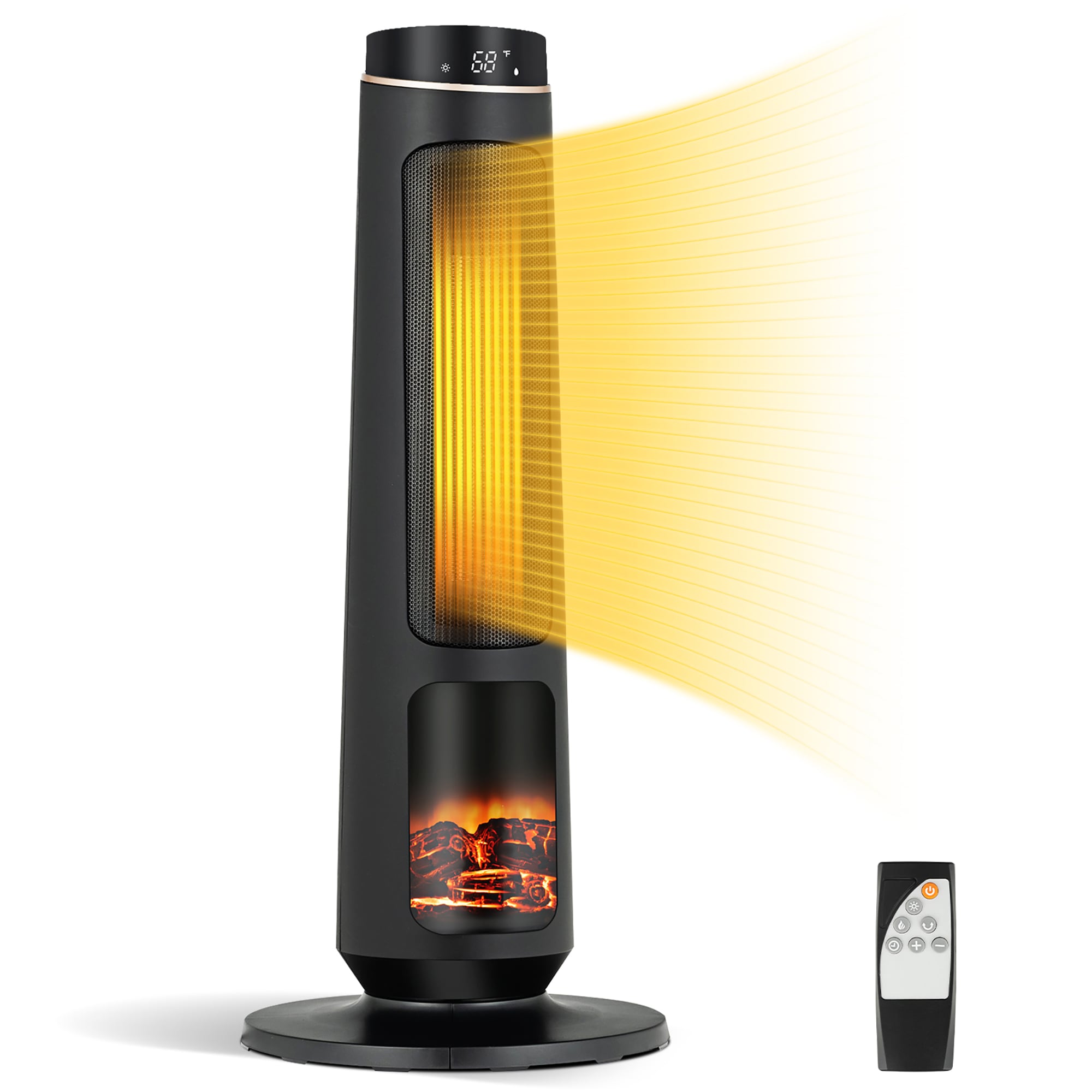 Goplus EP25390US-BK Up to 1500-Watt Ceramic Tower Indoor Electric Space Heater with Thermostat and Remote Included