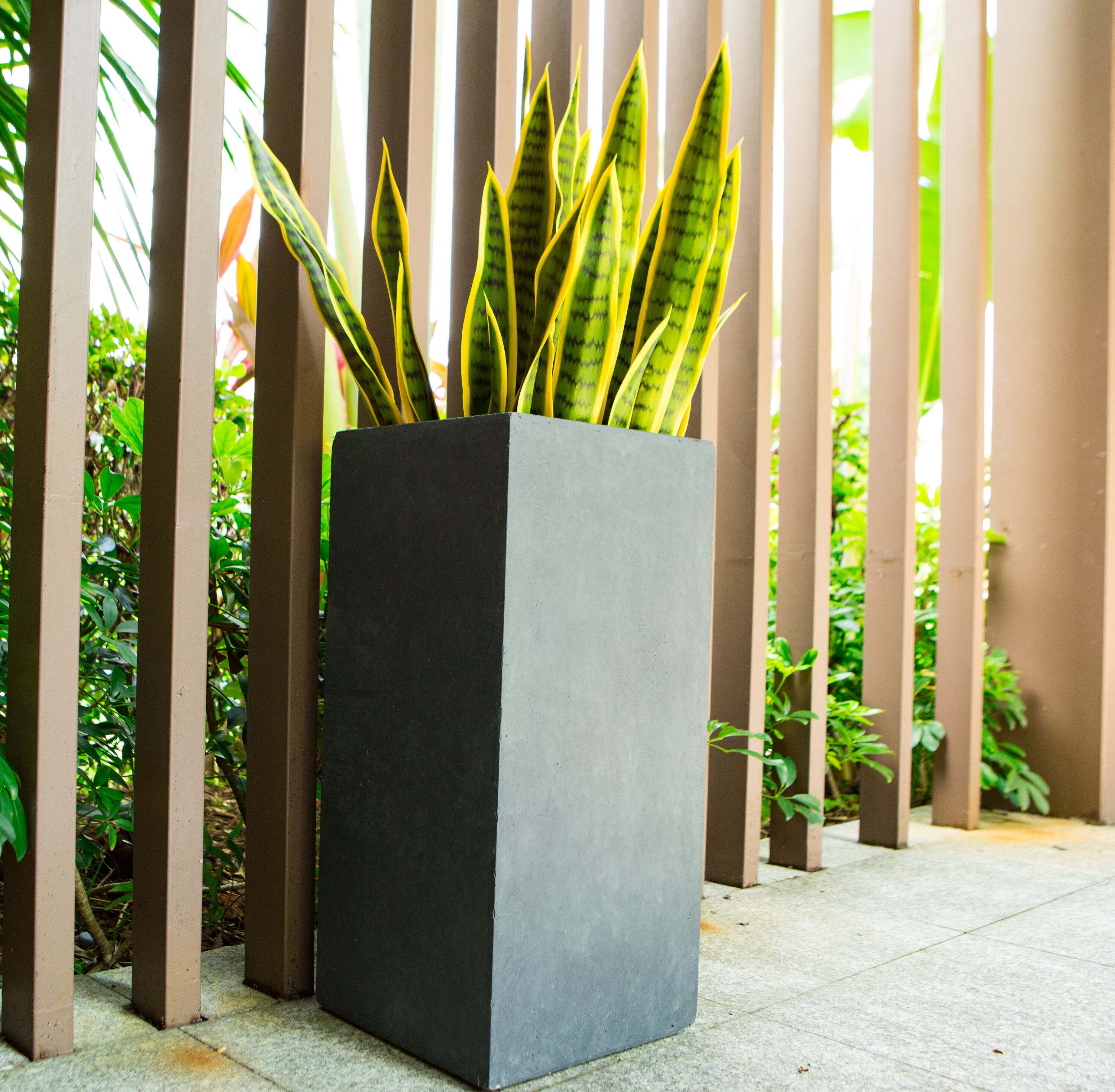 Kante 24" Tall Charcoal Lightweight Concrete Rectangular Planter
