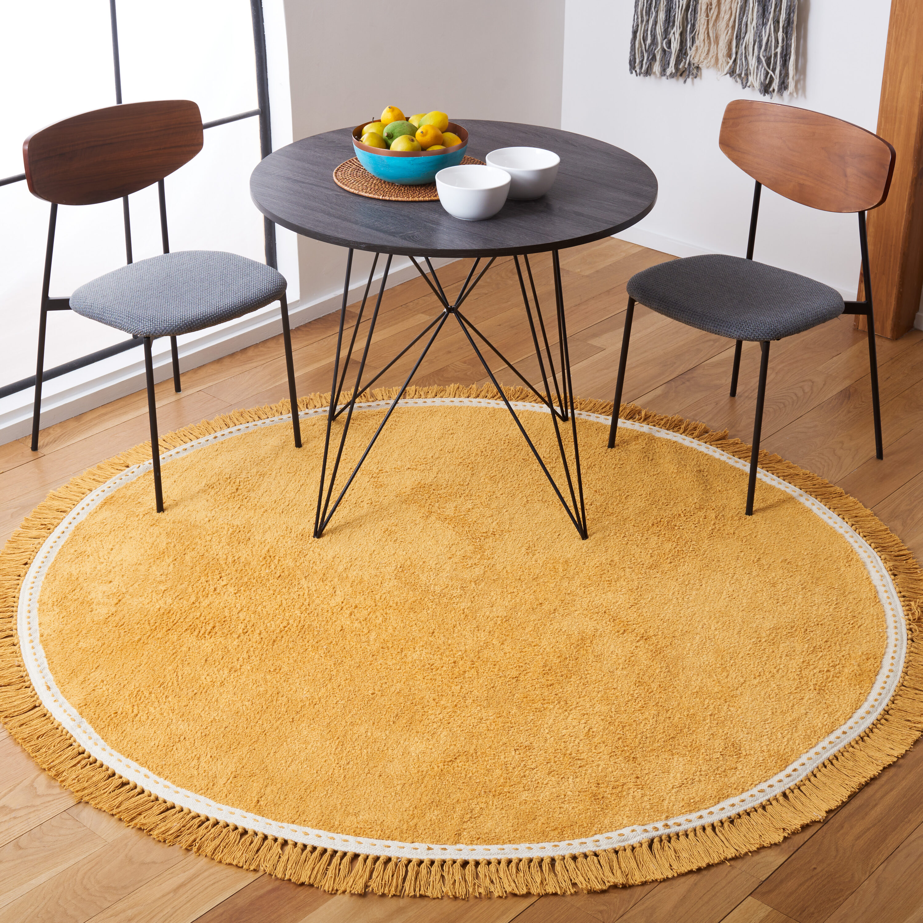 Safavieh ECR204C-5R Easy Care 5 x 5 (ft) Cotton Yellow/Ivory Round Indoor Solid Machine washable Area rug