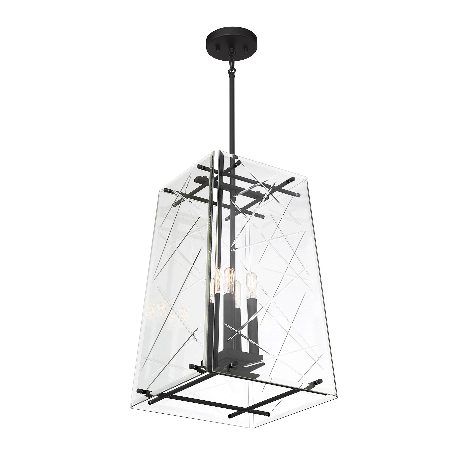 Kole Matte Black and Glass 4-Light Pendant