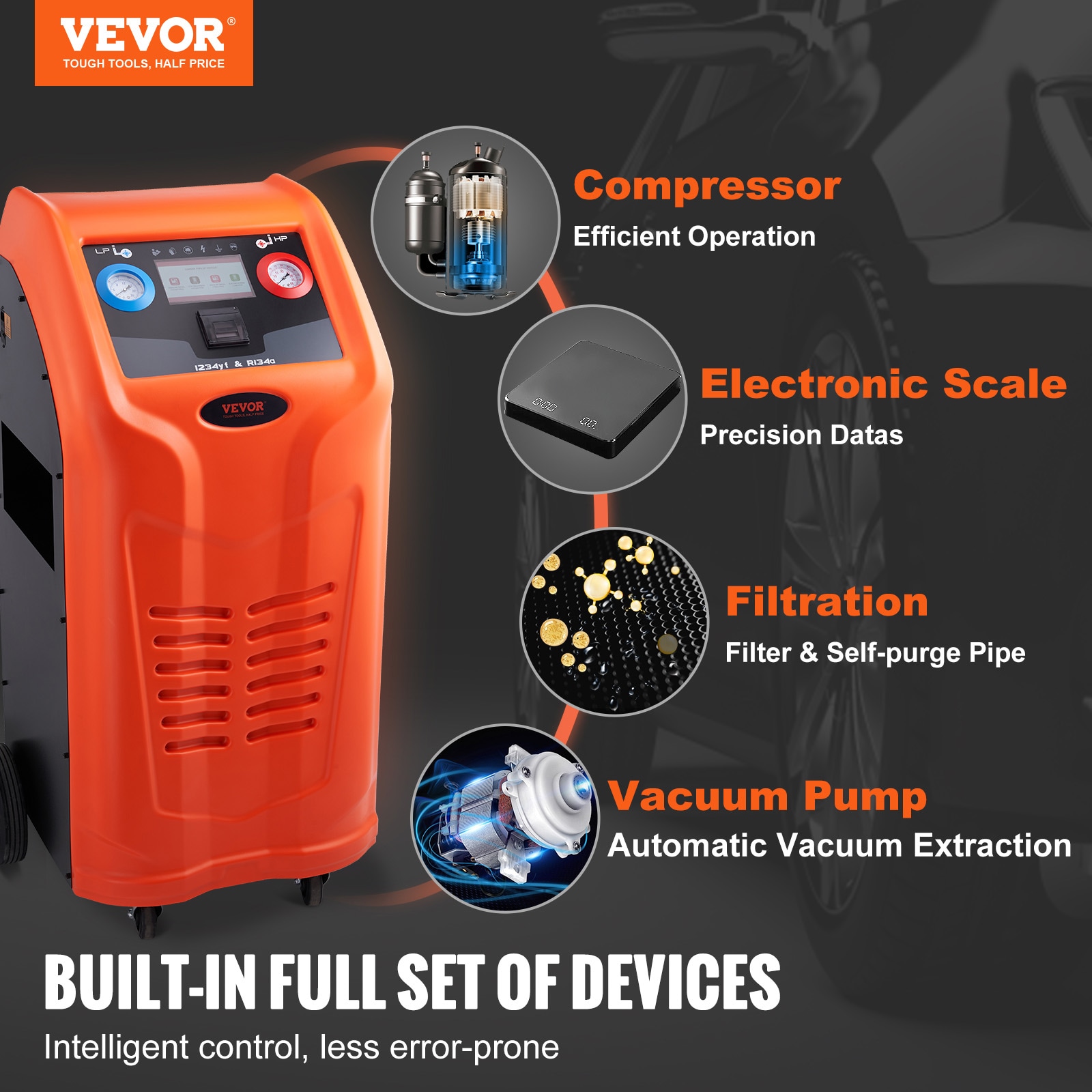 VEVOR Automatic Recovery Machine 1000W 24.4-in W x 51.3-in H Portable  Refrigerant Recovery Unit in the Air Conditioner Parts & Accessories  department at