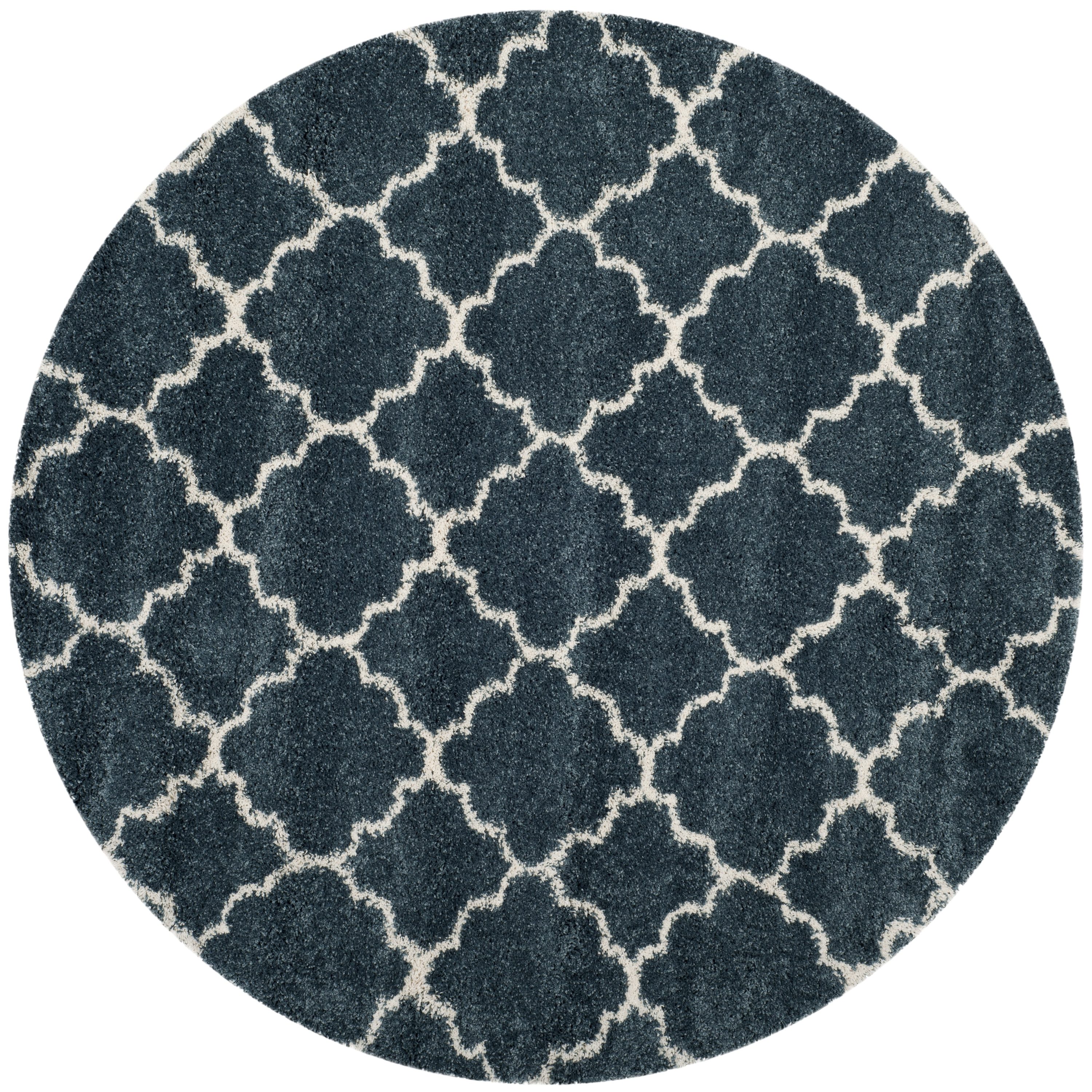 Safavieh SGH282L-7R Hudson Theron Shag 7 x 7 (ft) Loomed Polypropylene Slate Blue/Ivory Round Indoor Trellis Area rug