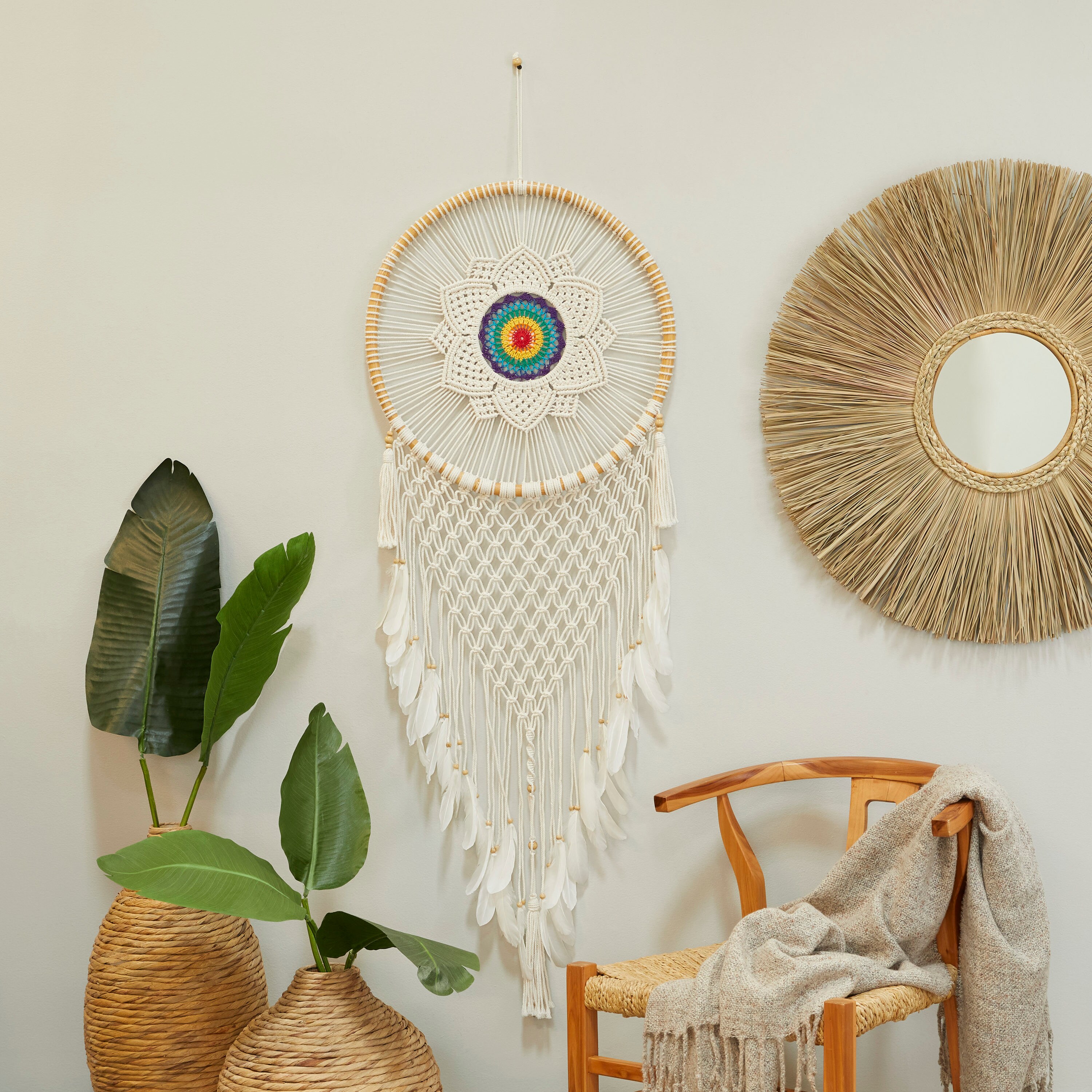 Boho Fabric By The Yard, Pattern Design Outline Dreamcatchers And