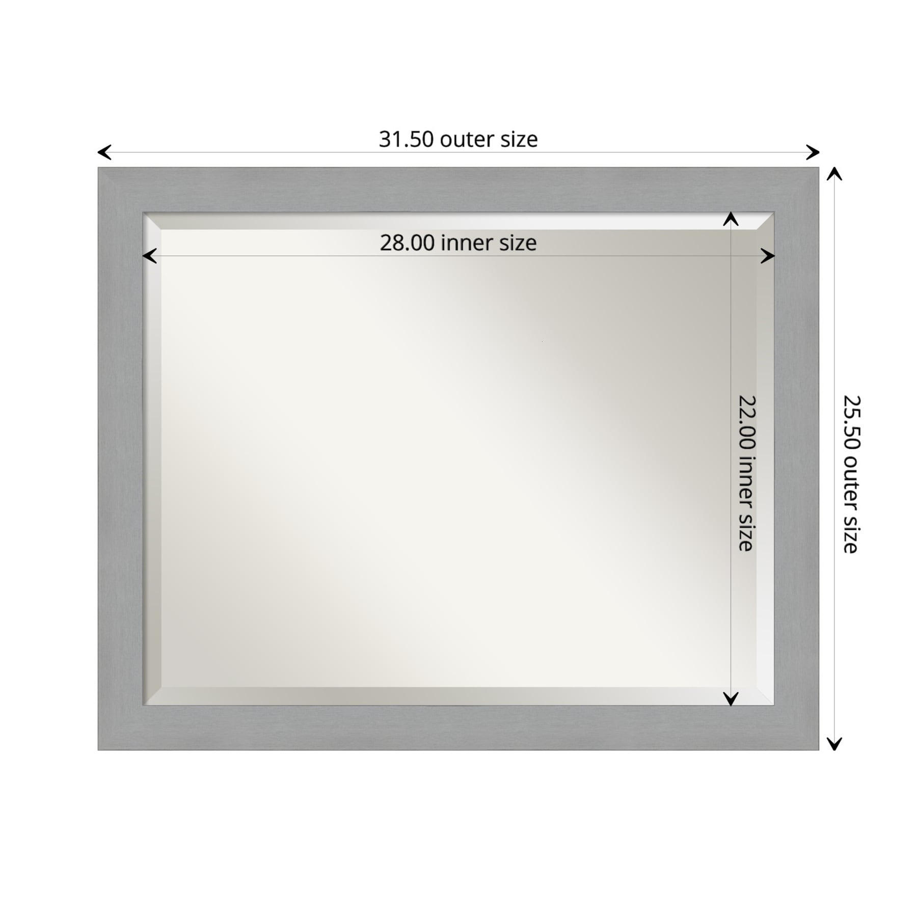 Contemporary Brushed Silver Rectangular Bathroom Vanity Mirror