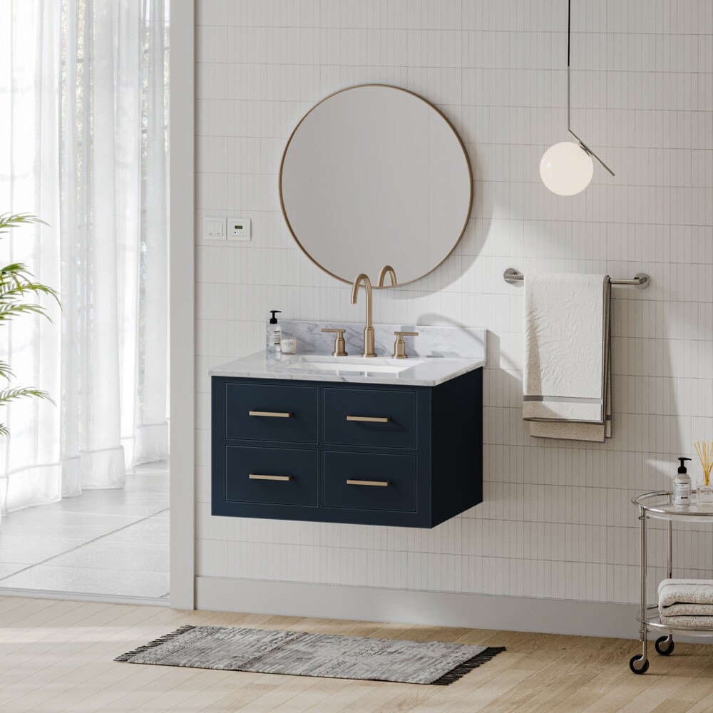 ARIEL W031SCW2RVOMNB Hutton 31-in Midnight Blue Undermount Single Sink Floating Bathroom Vanity with White Marble Top