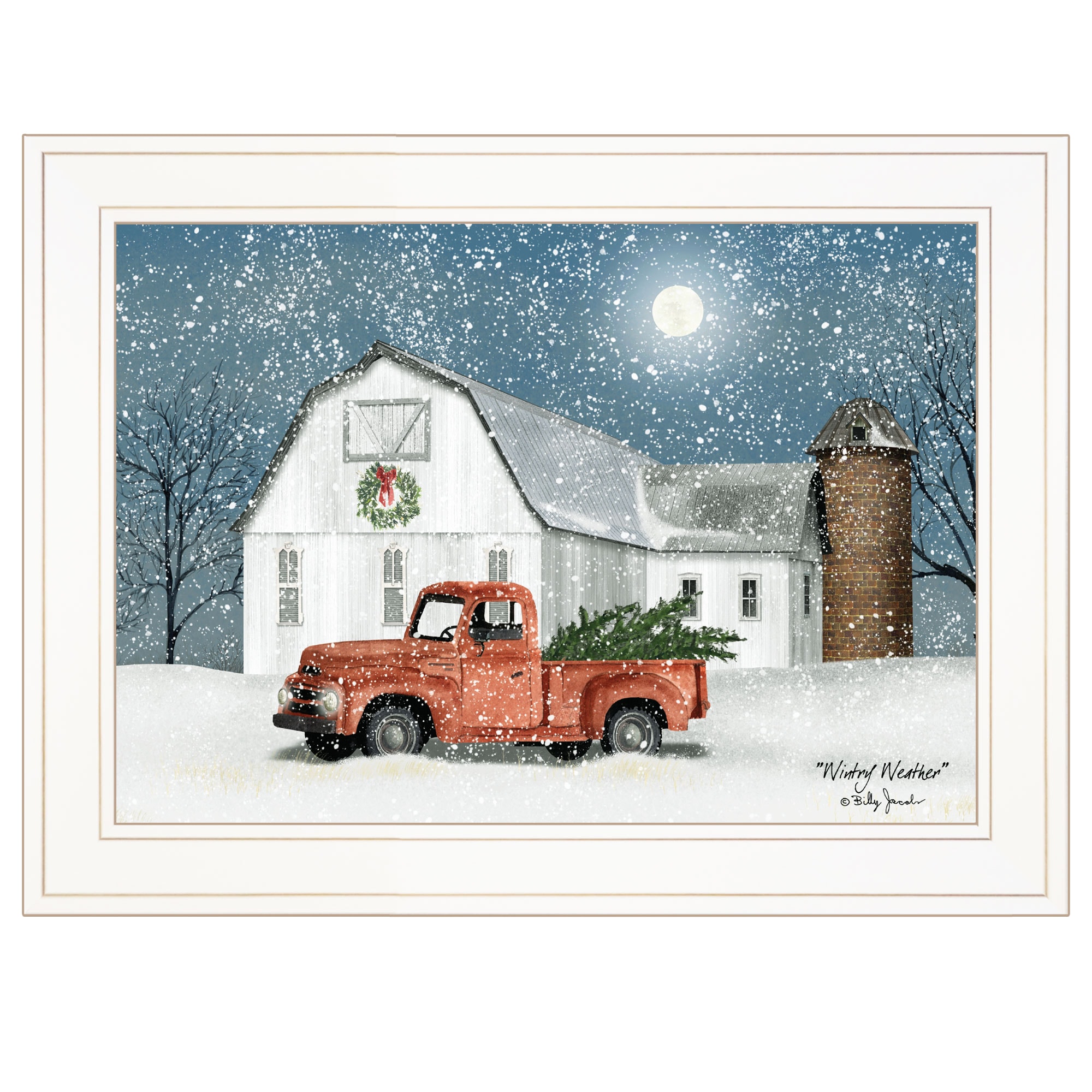 Trendy Decor 4U BJ1195-226G Wintry Weather Billy Jacobs White Wood Framed 15-in H x 19-in W Vintage/Retro Paper Print