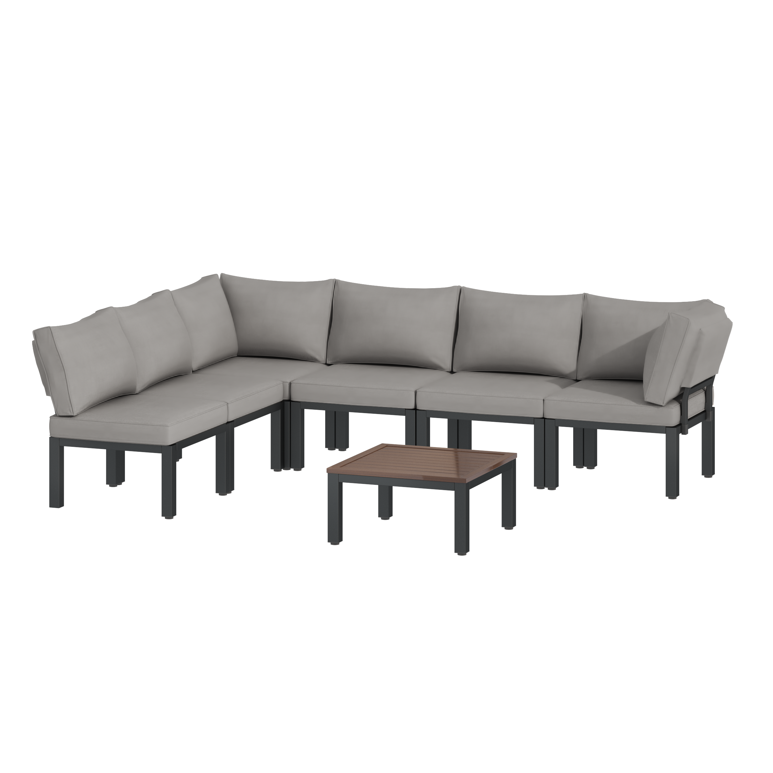 AECOJOY 16077GR-LS01 Conversation Set Outdoor Sectional with Gray Cushions and Iron Frame