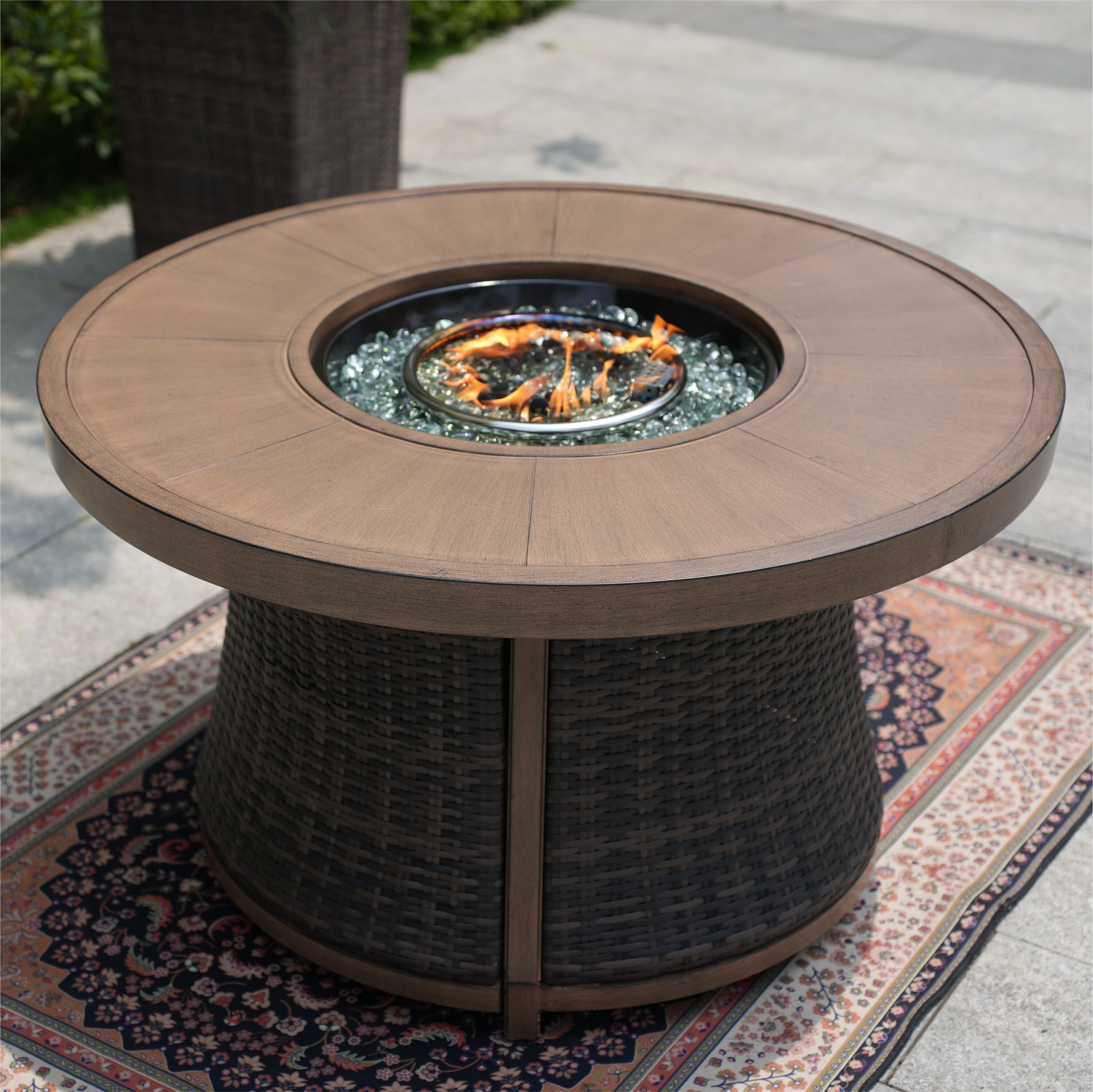 Moda Furnishings G3R521E-BR Dorothy Round Wicker Outdoor Coffee Table 42-in W x 42-in L