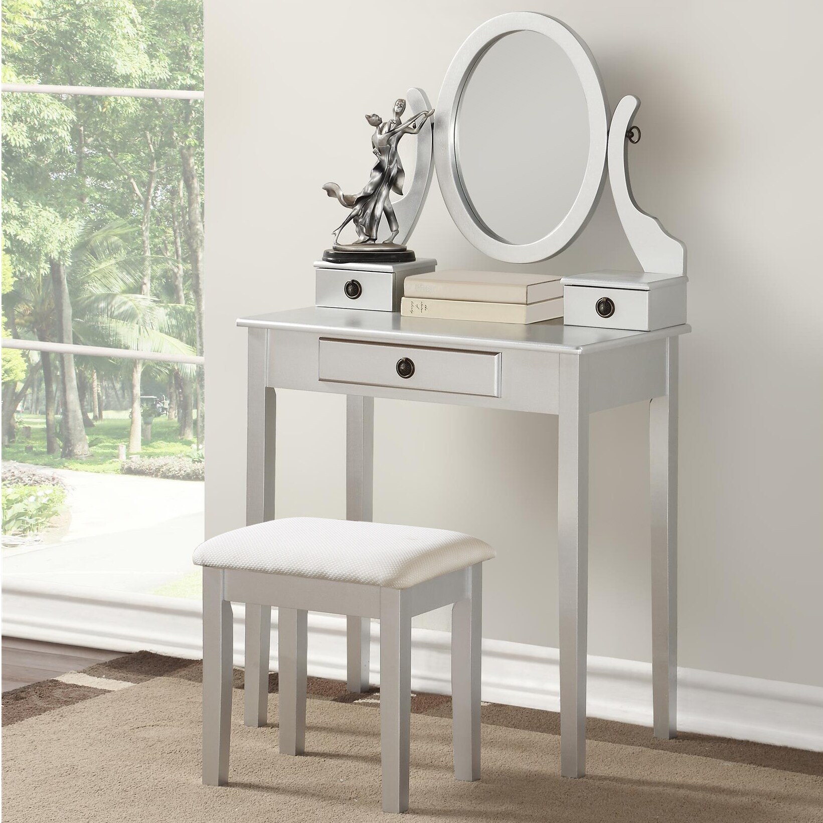 Lycvki MUT-27 30-Inches Silver Makeup Vanity