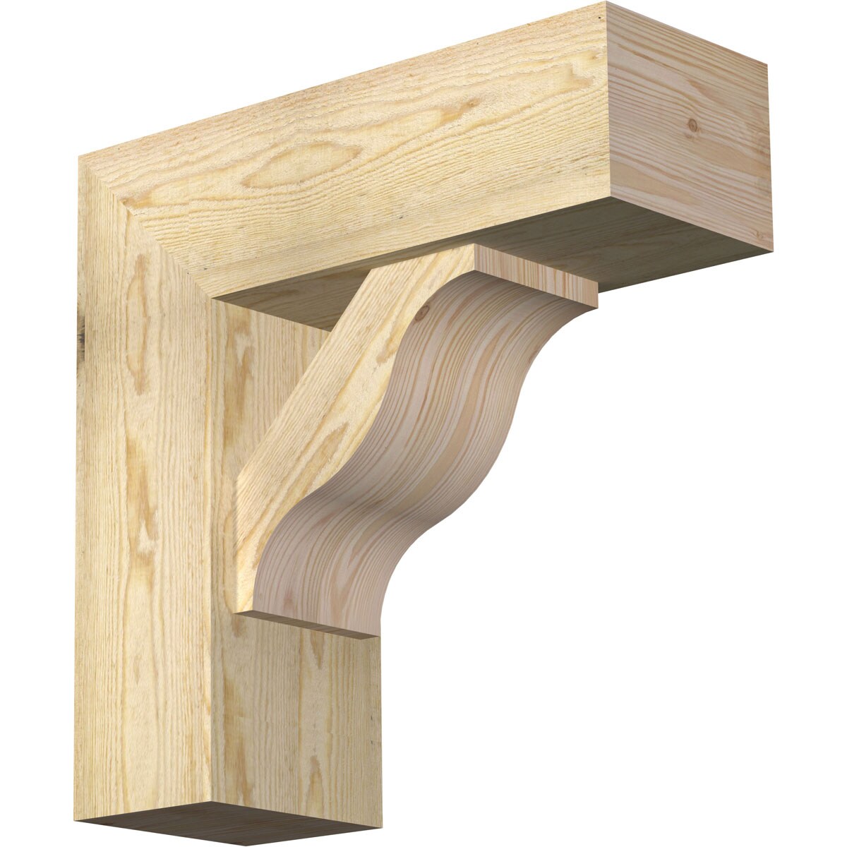 Ekena Millwork 1462470 Funston block rough sawnbracket with offset brace 8-in x 22-in x 22-in Douglas fir Brown Wood Standard bracket