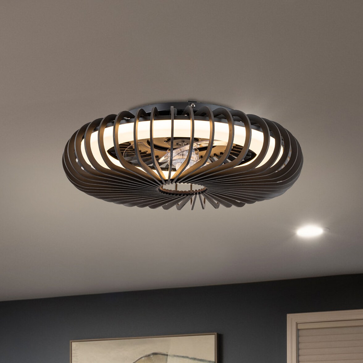 C Cattleya LCA2370-CF 23.5-in Color-Changing Integrated LED Flush Mount Black with Black Blades Ceiling Fan With Light and Remote ( 3 -Blade )