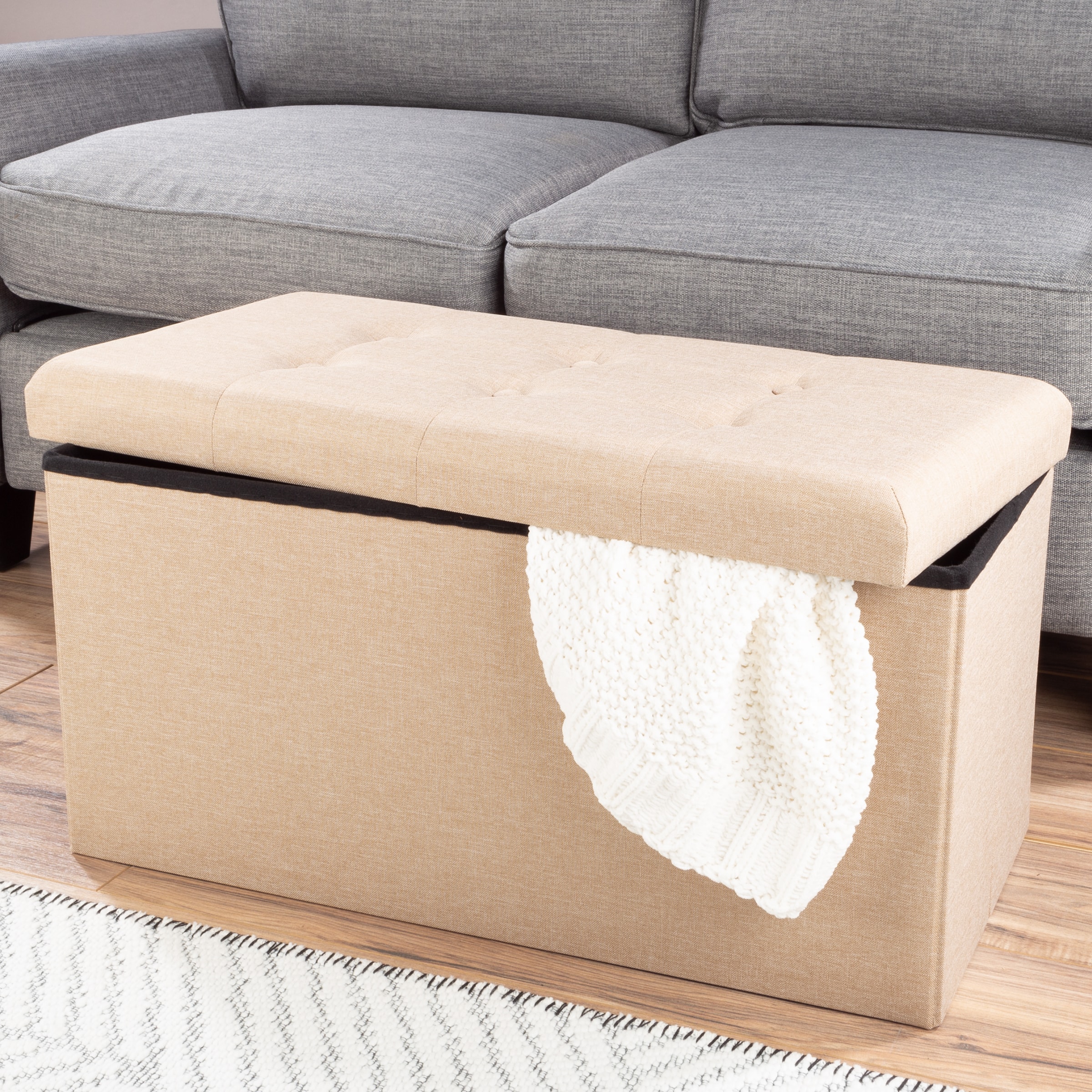Hastings Home 353384YMH Modern Beige Storage Ottoman