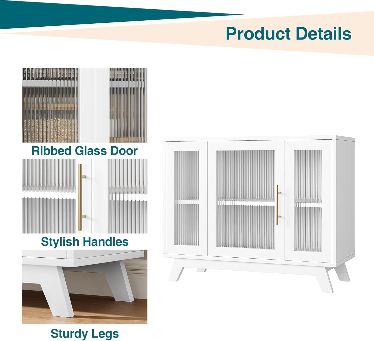 IdealHouse 36 Inch Contemporary Farmhouse Sideboard Buffet Cabinet With ...