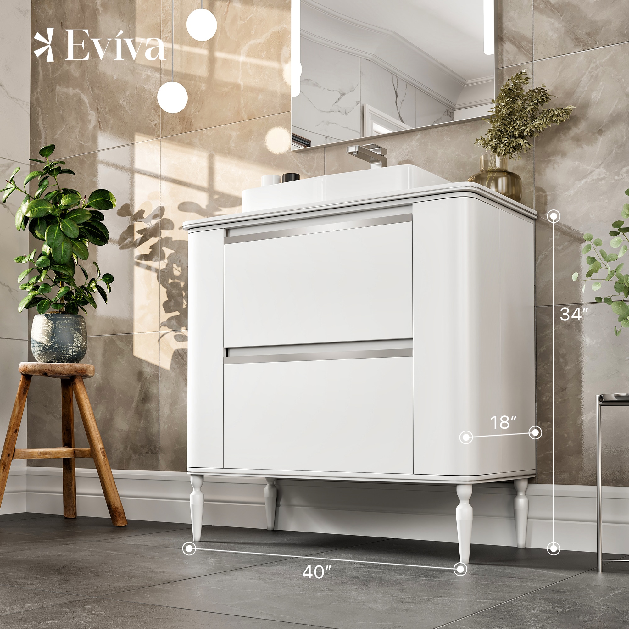 Eviva Duva 40" White Acrylic Freestanding Bathroom Vanity