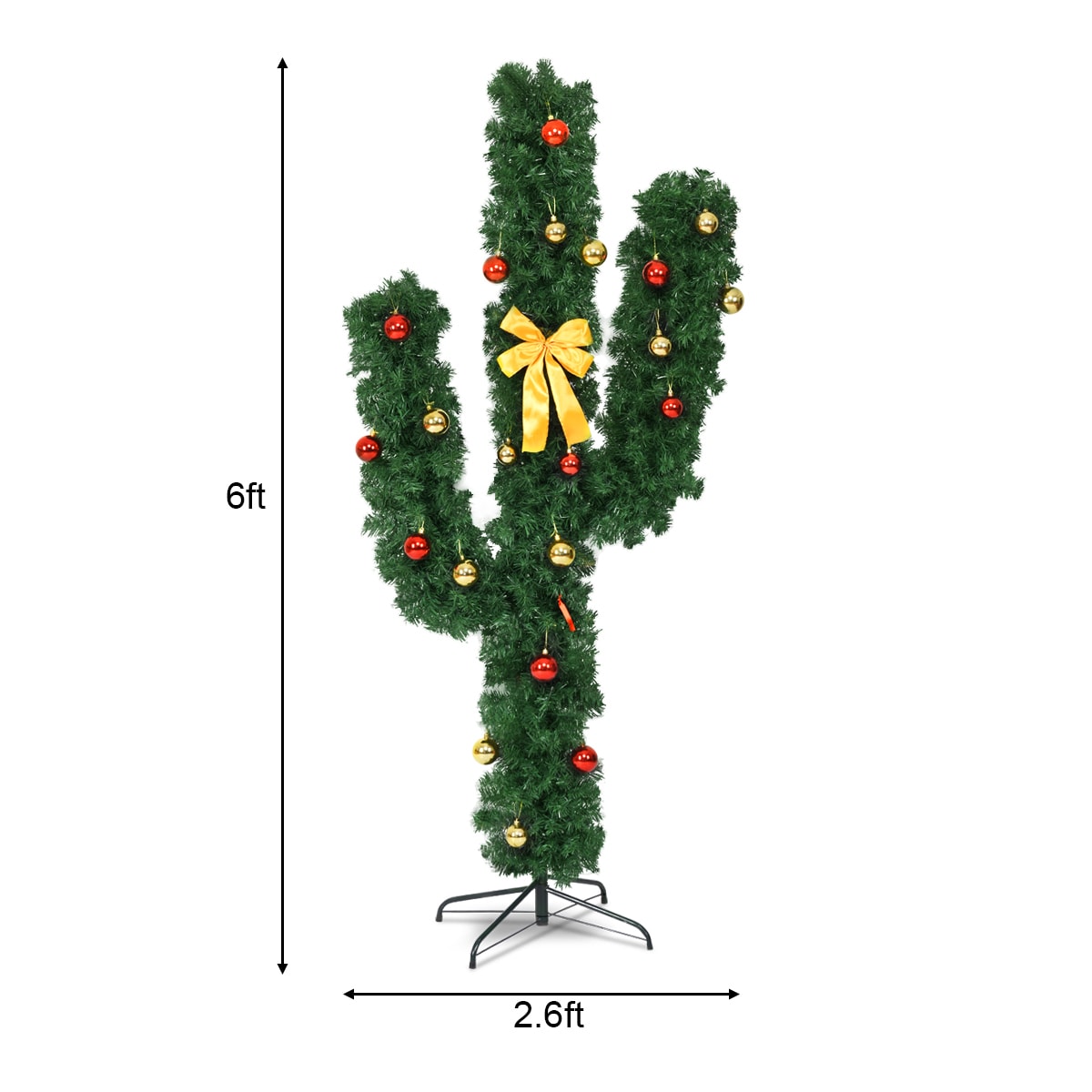 6-Foot Pre-Lit Green PVC Cactus Christmas Tree with LED Lights and Ornaments