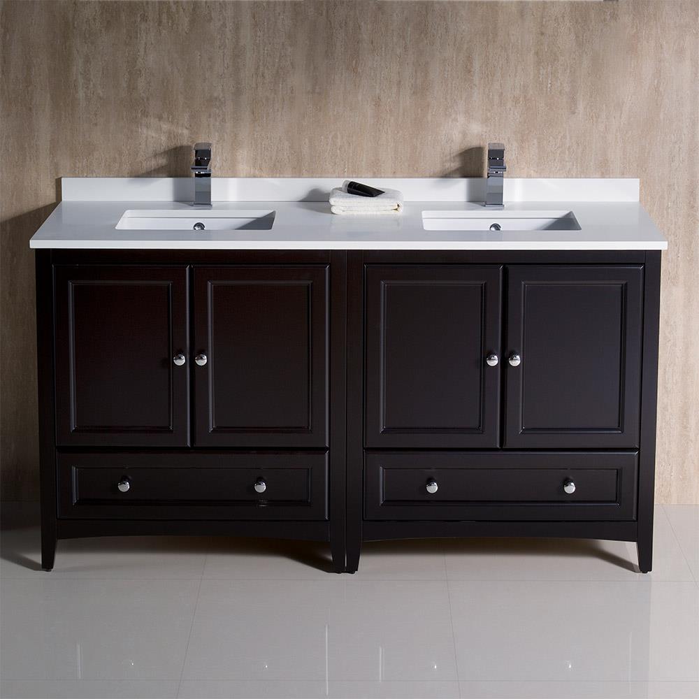Espresso 60" Double Sink Freestanding Vanity with Quartz Top