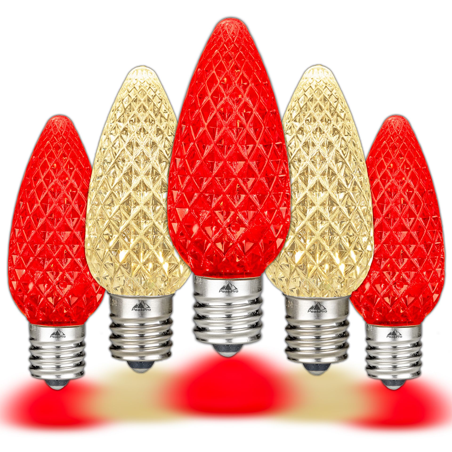 Novelty Lights C9-UB-RE/WW-DF 25PK C9 LED Faceted Ultra Bright Dimmable Outdoor Christmas Light Replacement Bulbs LED Replacement Bulbs Led Bulbs Outdoor Light Bulbs String Light Bulbs (Red/Warm White)