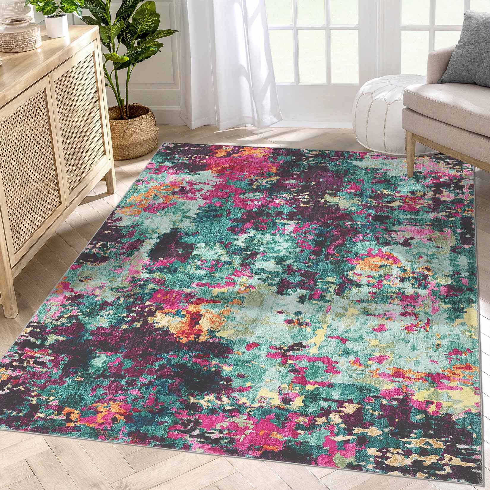 Garvee YXY-LO-PHO-16ALQDVP 8 x 10 (ft) Loomed Polyester Purple/Multi Rectangular Indoor Abstract Mid-Century Modern Machine washable Area rug