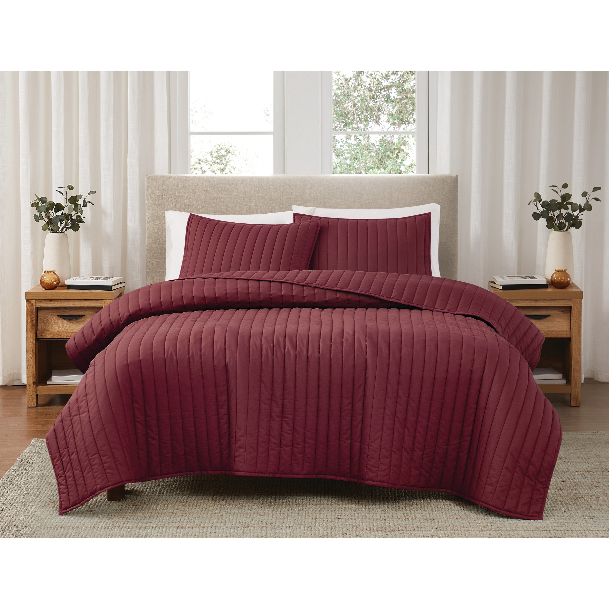 Brooklyn Loom QS5809BUFQ-2600 3 -Piece Burgundy Full/Queen Quilt Set