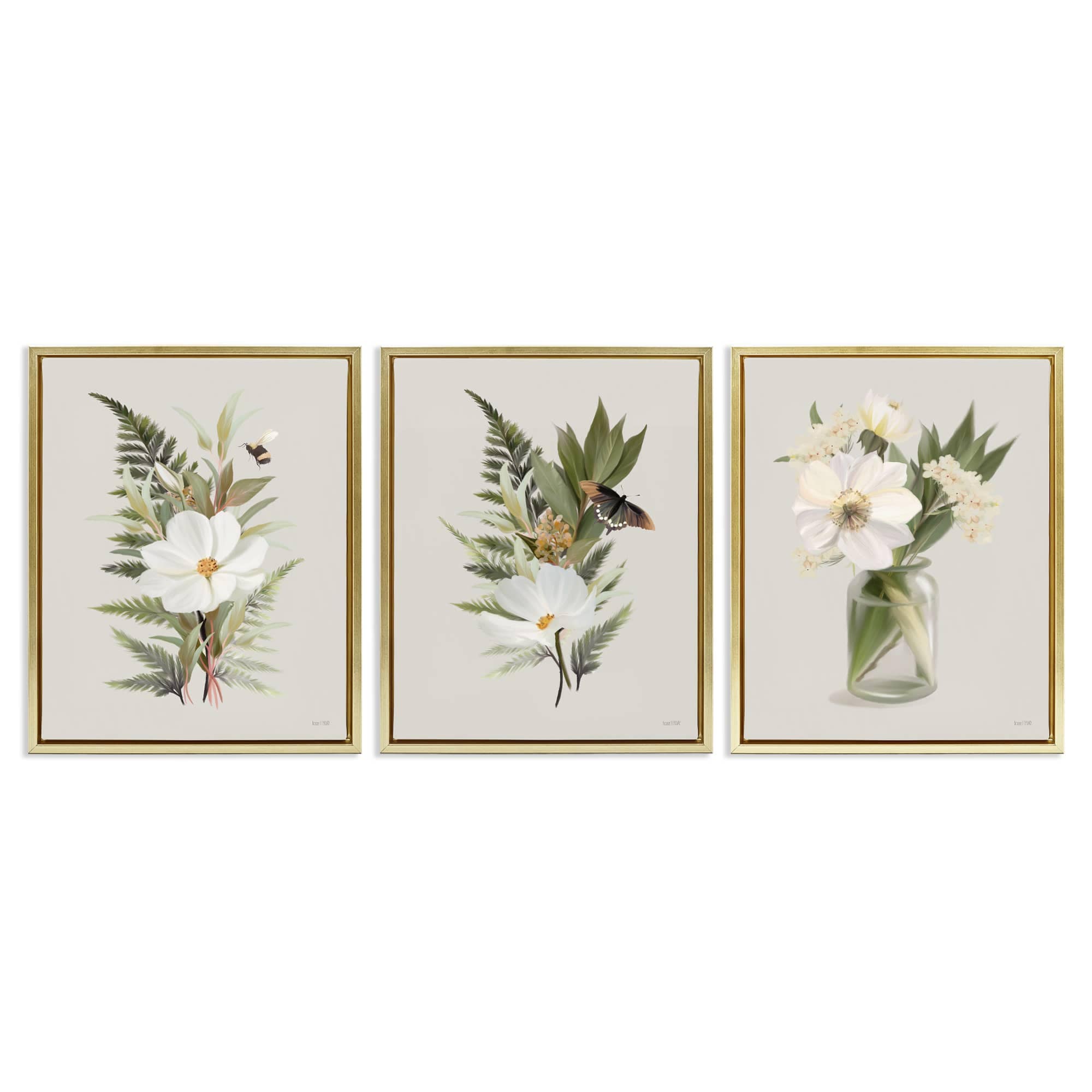 Stupell Industries A3-457-FFG-3PC-24X30 Country Magnolia Bundles 3 Piece Gold Framed Floater Canvas Set By House Fenway 25 x 31