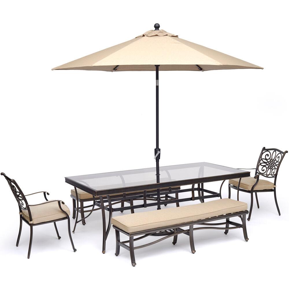 Hanover Traditions 5 Piece Bronze Patio Dining Set With Tan Cushions At