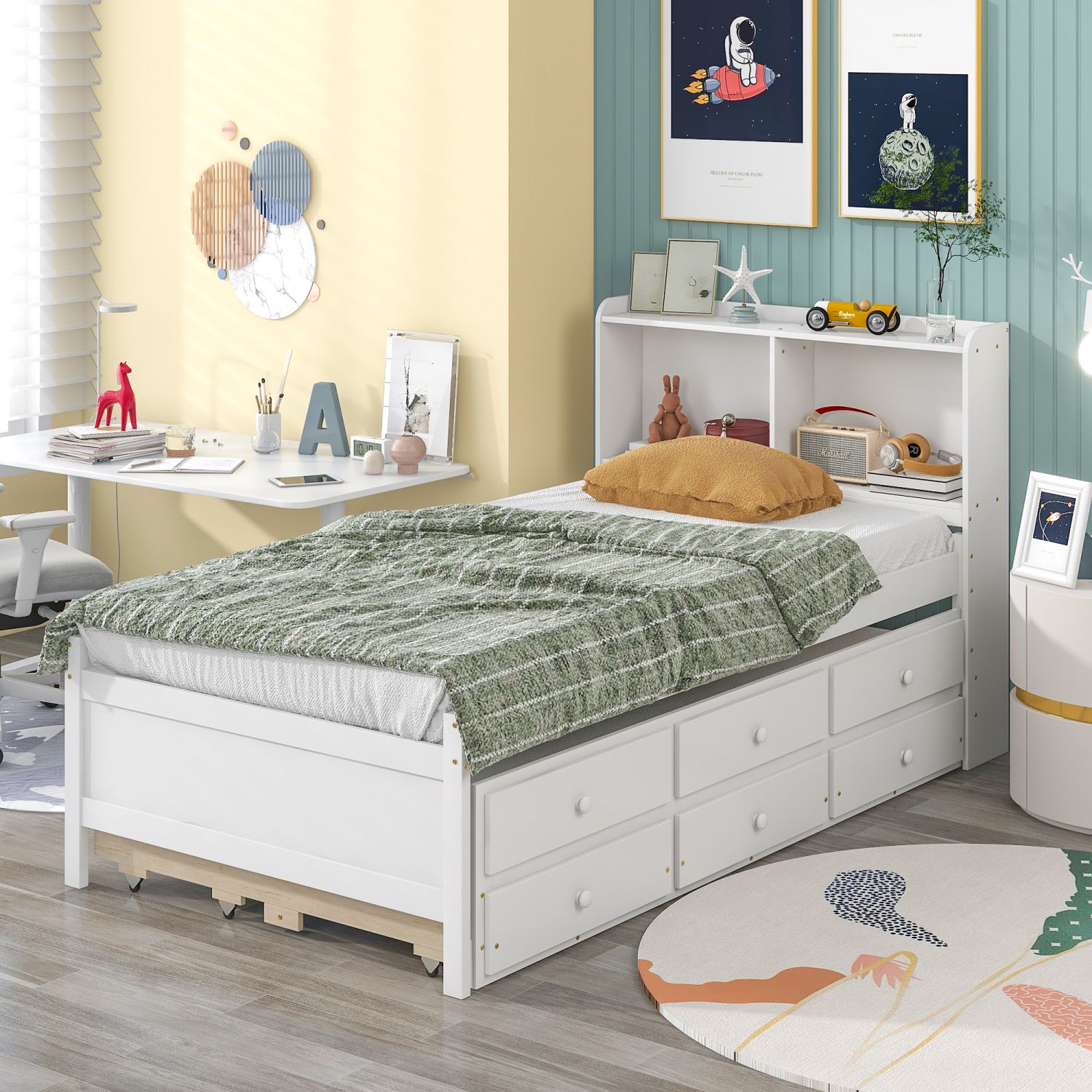 JASMODER W504S00045 White Twin Composite Platform Bed with Storage