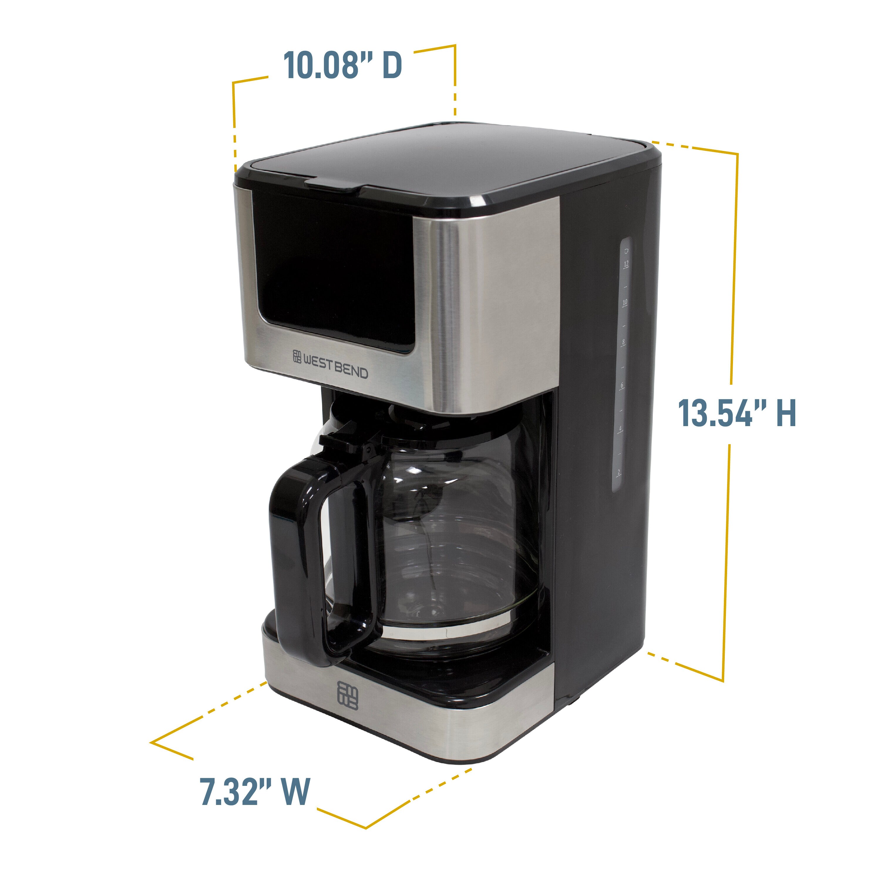 West Bend 12 Cup Hot & Iced Coffee Maker, in Stainless Steel (CMWB12BK13)