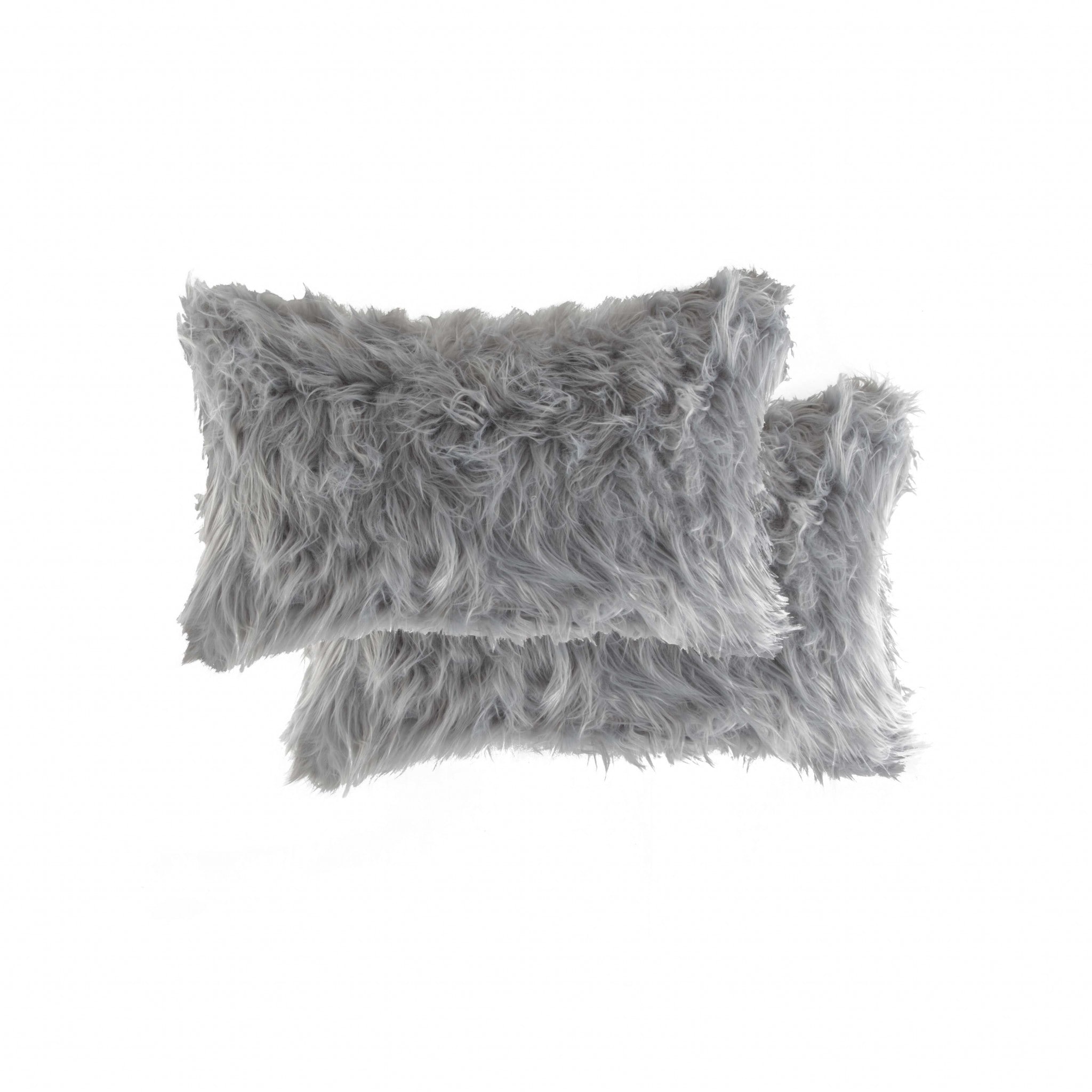 HomeRoots 317193 2 -Piece 20-in x 12-in Gray Rectangular Indoor Decorative Pillow