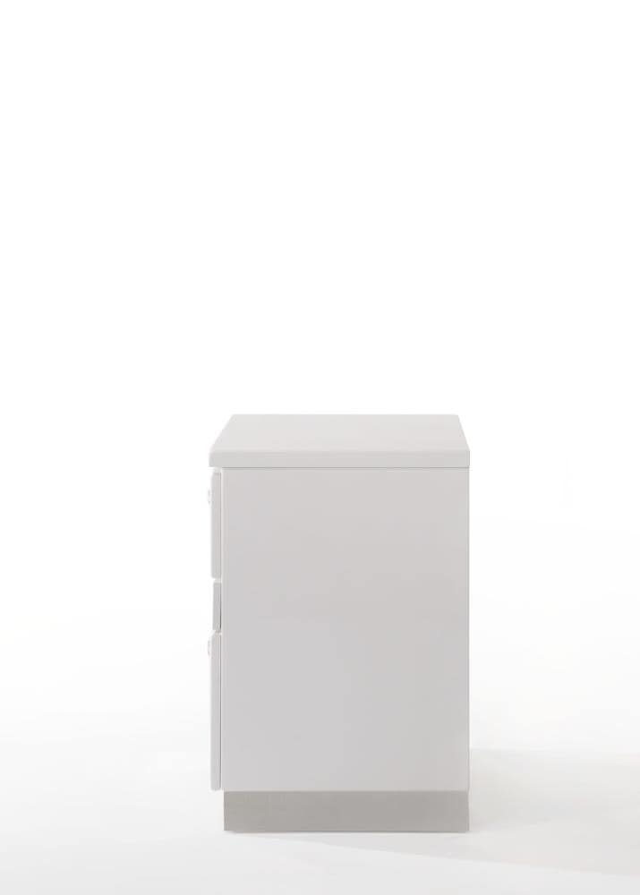 White Gloss Wood and Metal 2-Drawer Nightstand