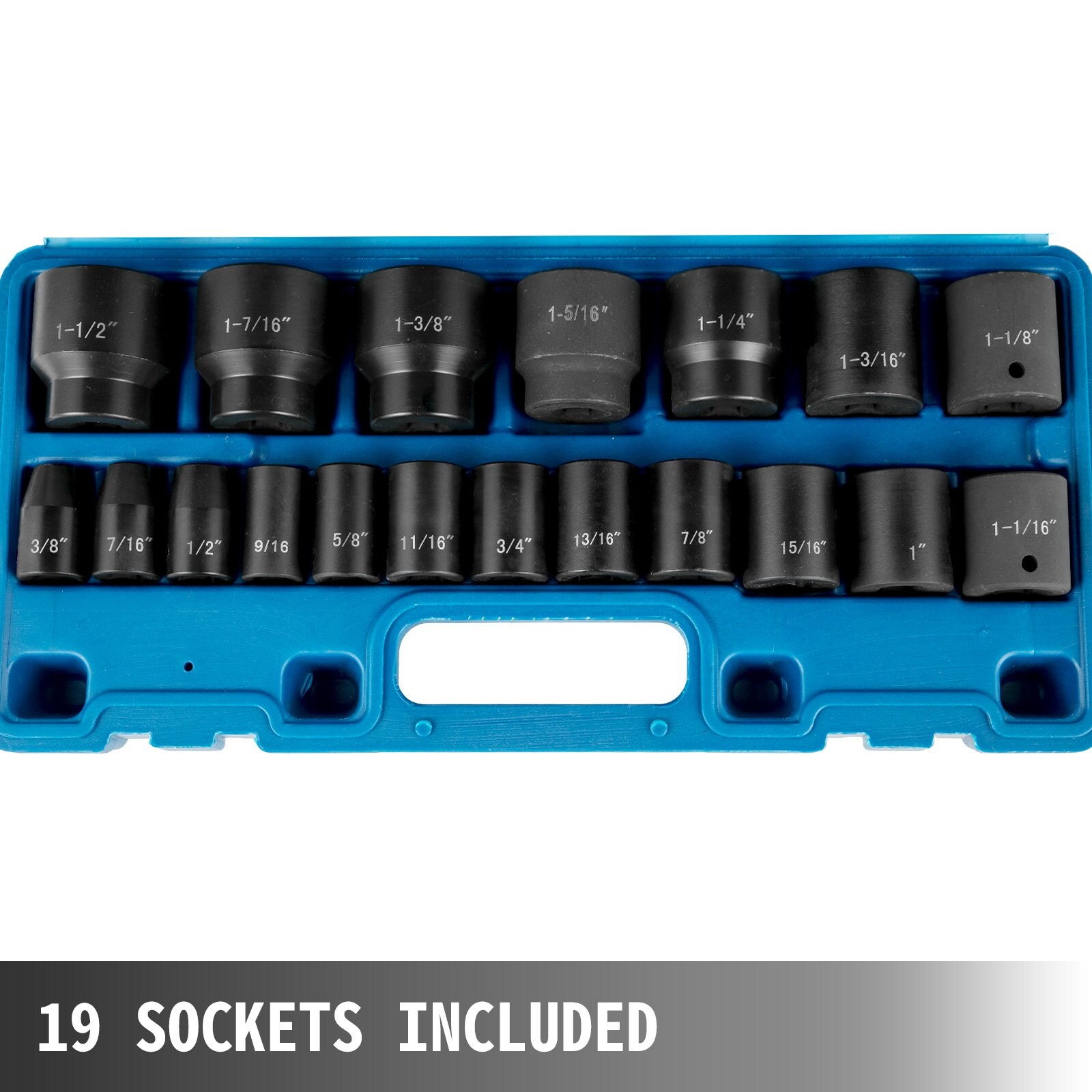 SUGIFT 19 Piece Impact Socket Set 1/2 inch Drive SAE 6 Point Sockets 3/ ...