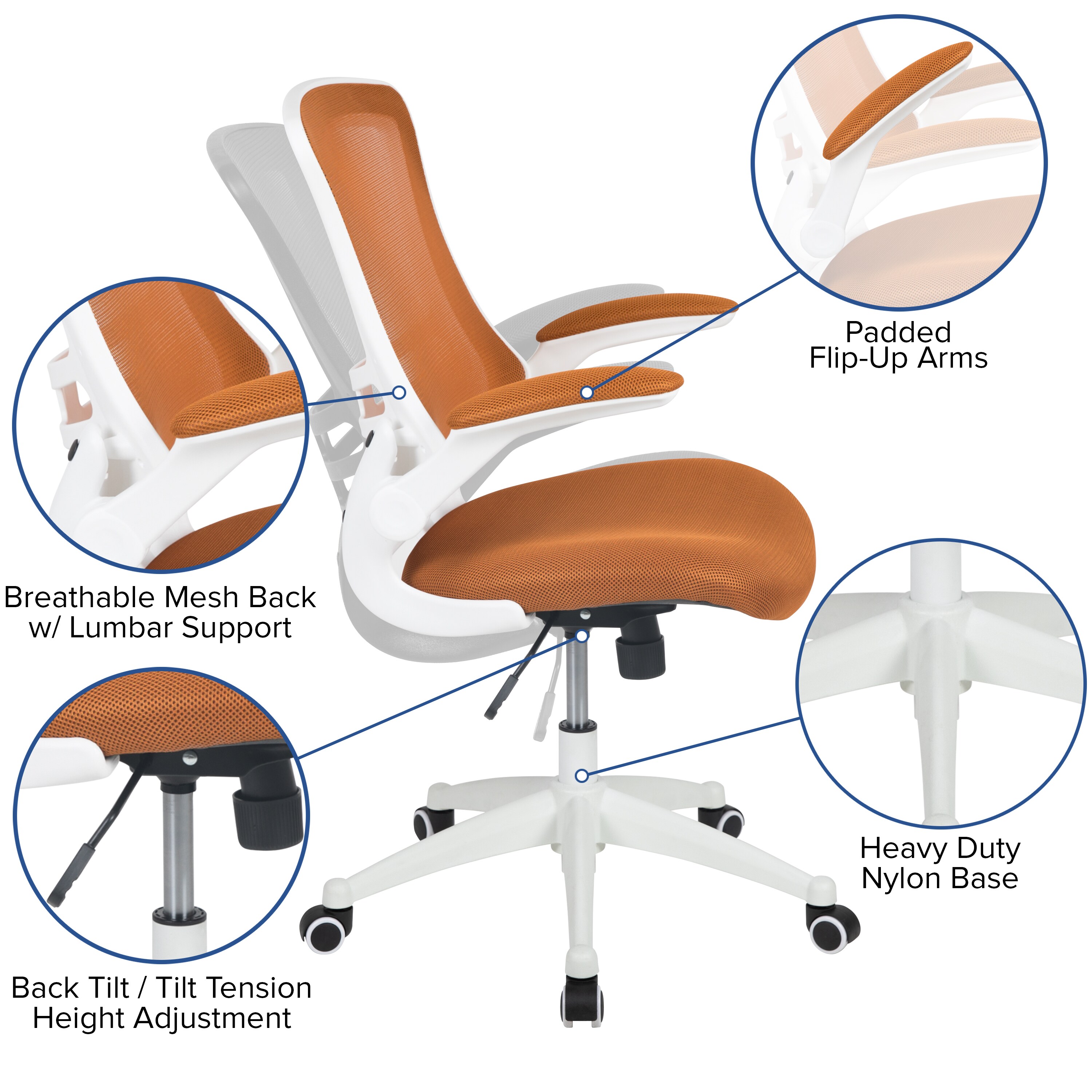 Adjustable Tan Mesh & White Leather Mid-Back Office Chair