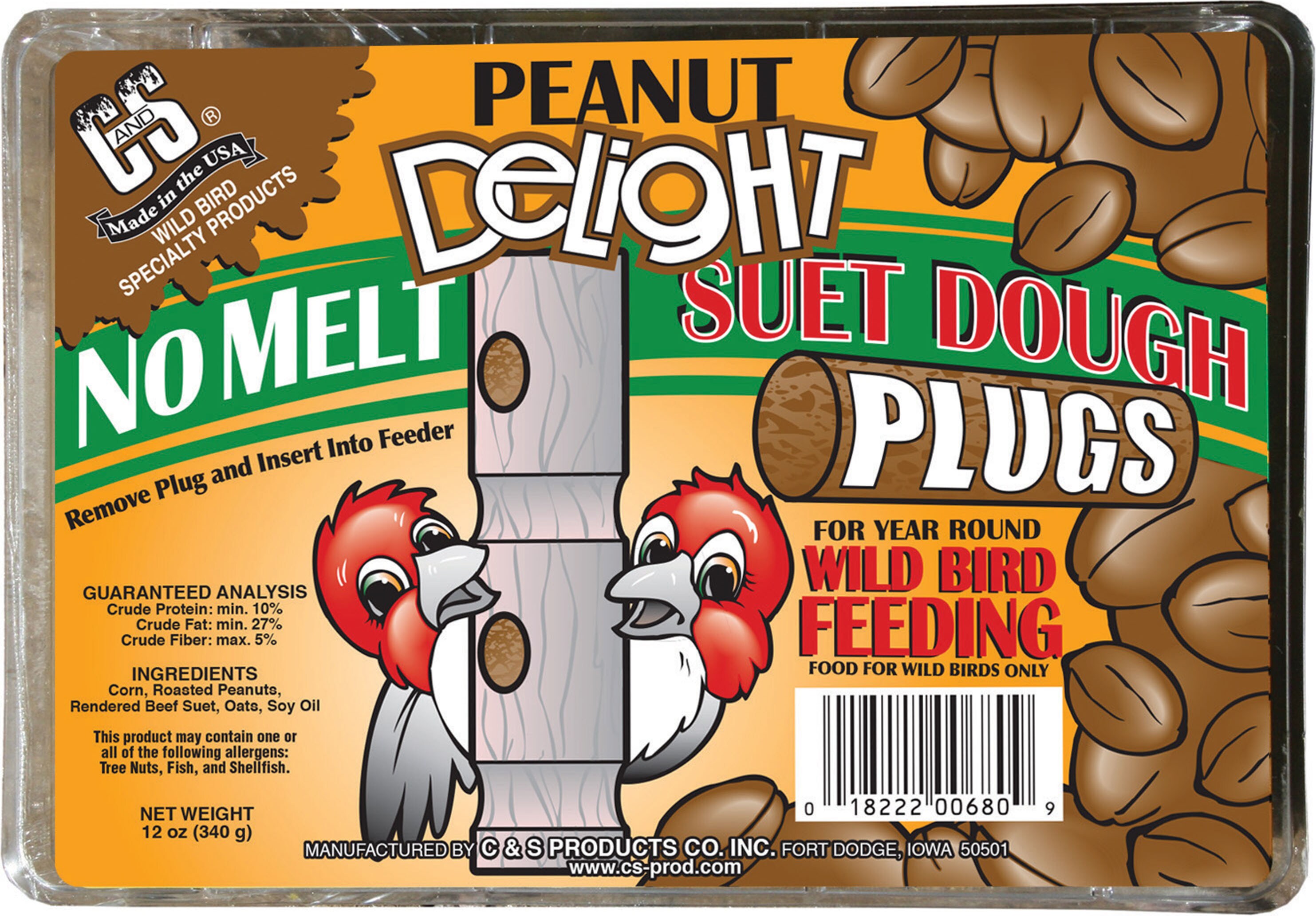 C&S C and S Delight No Melt Suet Dough Plugs PEANUT 8/12 OZ