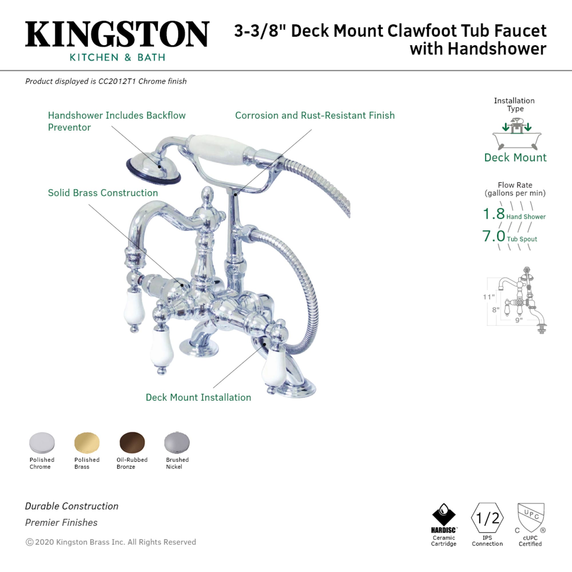Kingston Brass WLCC2012T1 Roman-Tub-Faucets - View #2