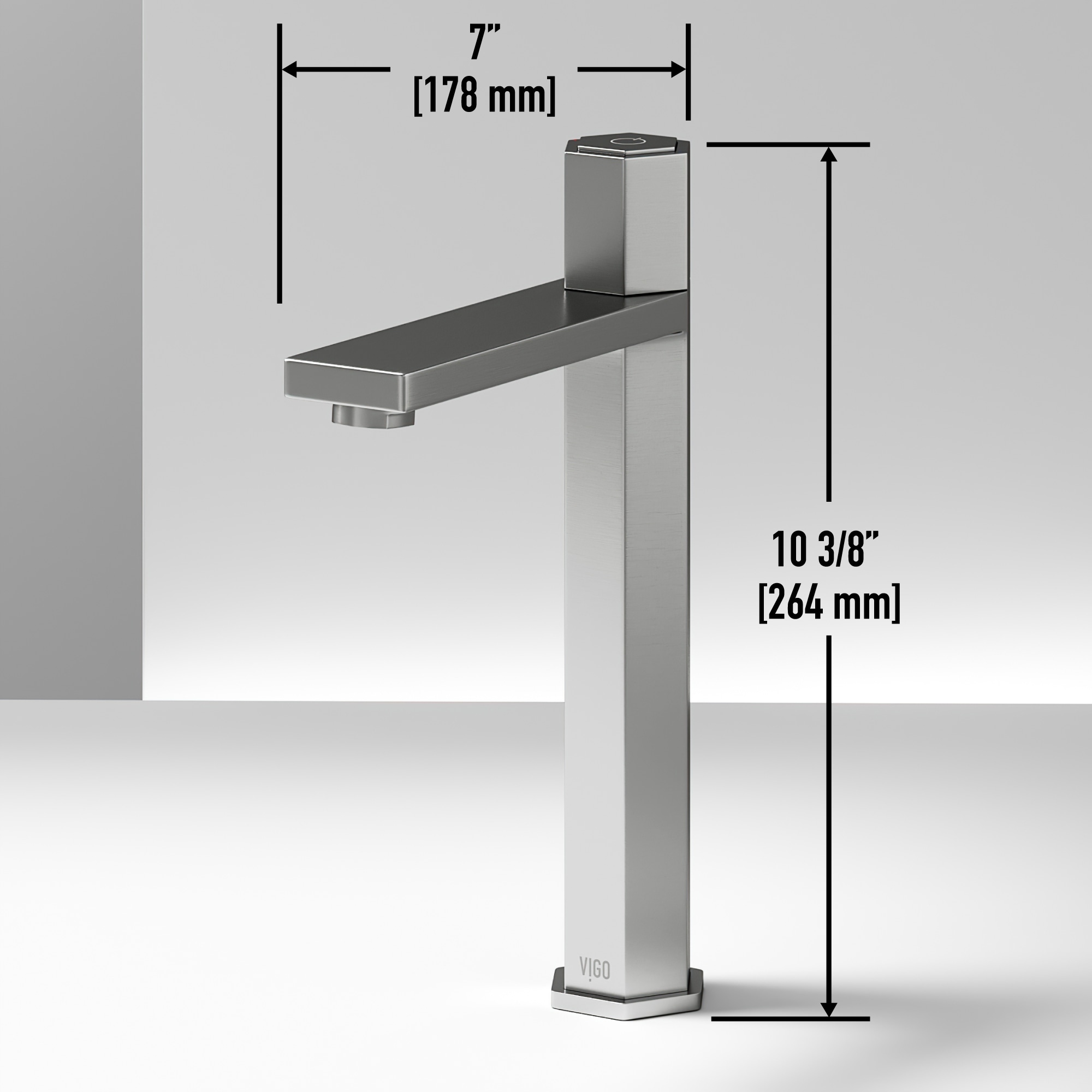 Nova Elegance Tall Rectangular Spout Bathroom Vessel Faucet in Brushed Nickel