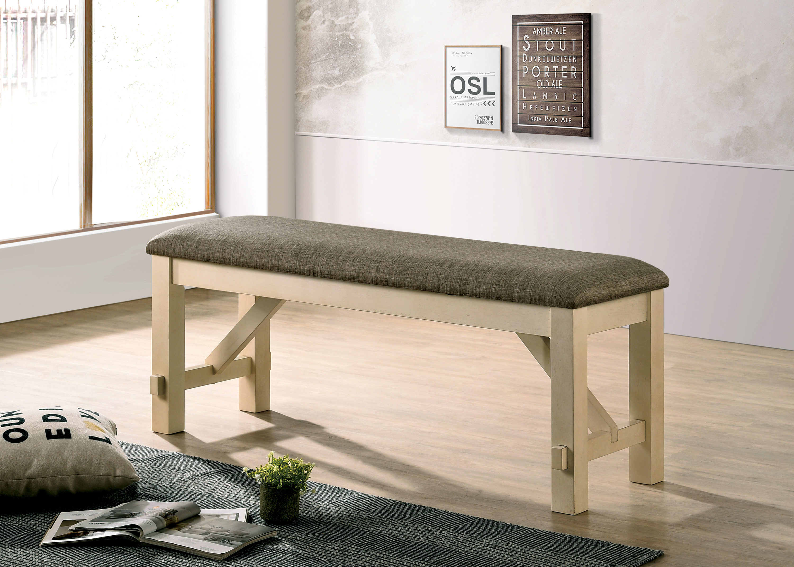 Furniture of America IDF-3487BN Carlman Gray Dining Bench
