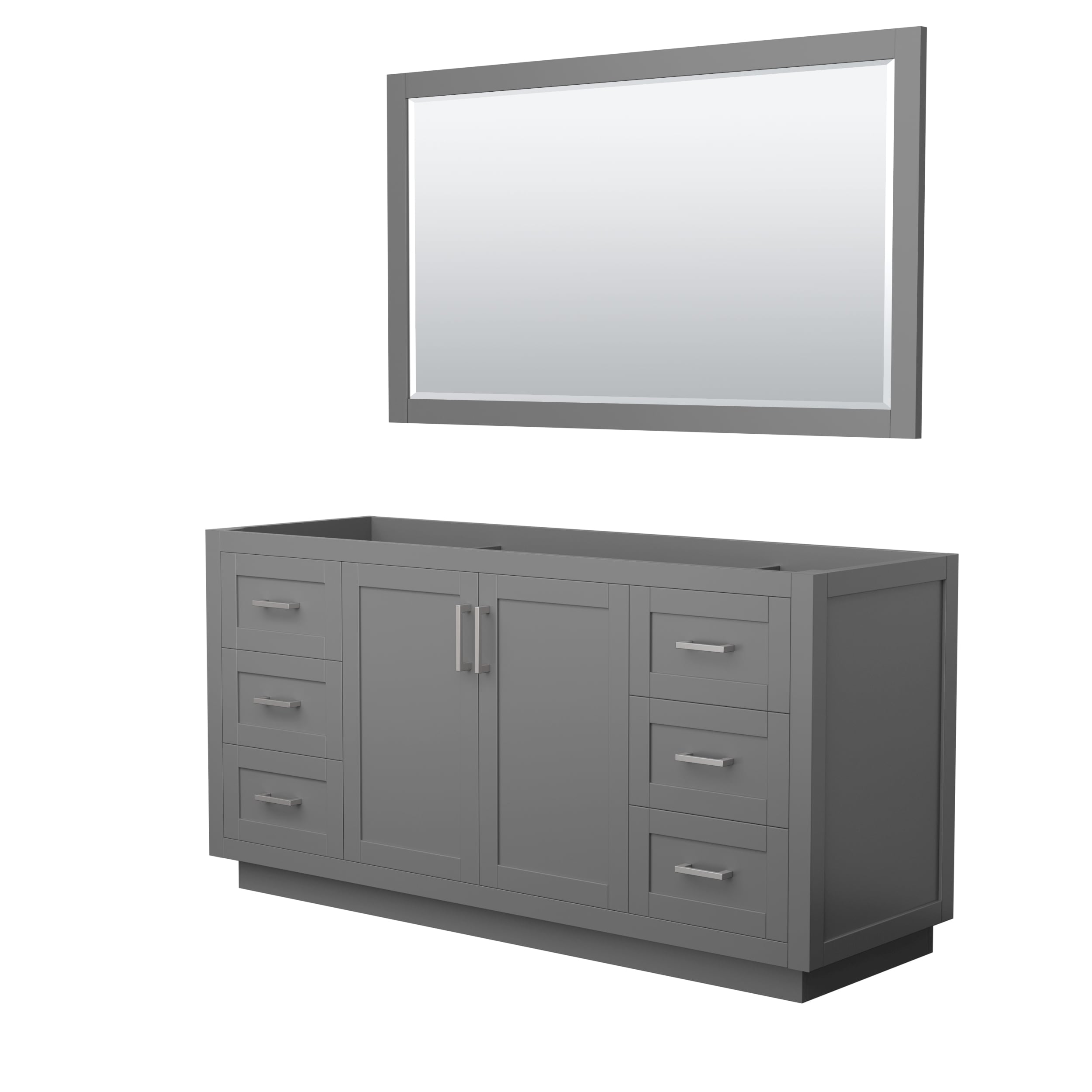 Wyndham Collection WCF292966SKGCXSXXM58 Miranda 66-in Dark Gray with Brushed Nickel Trim Bathroom Vanity Base Cabinet without Top (Mirror Included)
