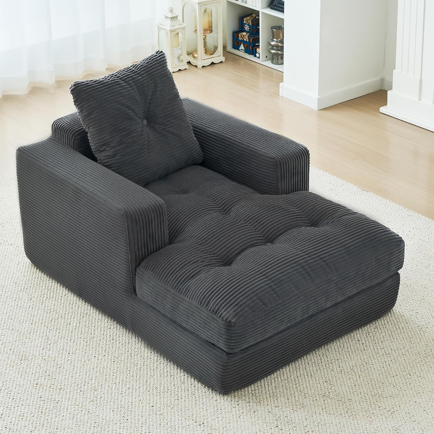 GarveeLife - 45in Chaise Lounge Chair Corduroy Upholstered Boneless Sofa Bed Deep Seat Sleeper Co...