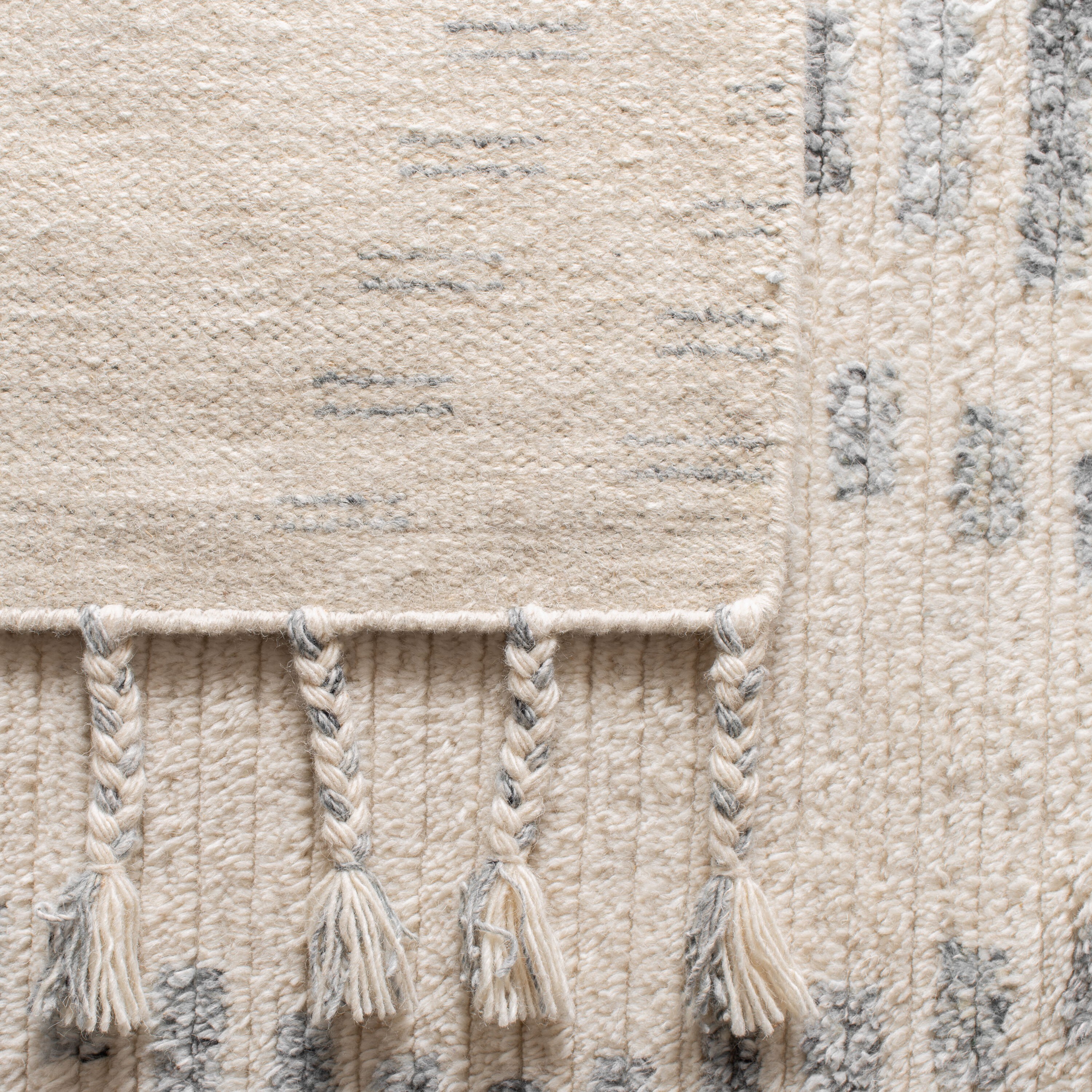 Ivory and Grey Hand-Knotted Wool Geometric Area Rug 8' x 10'