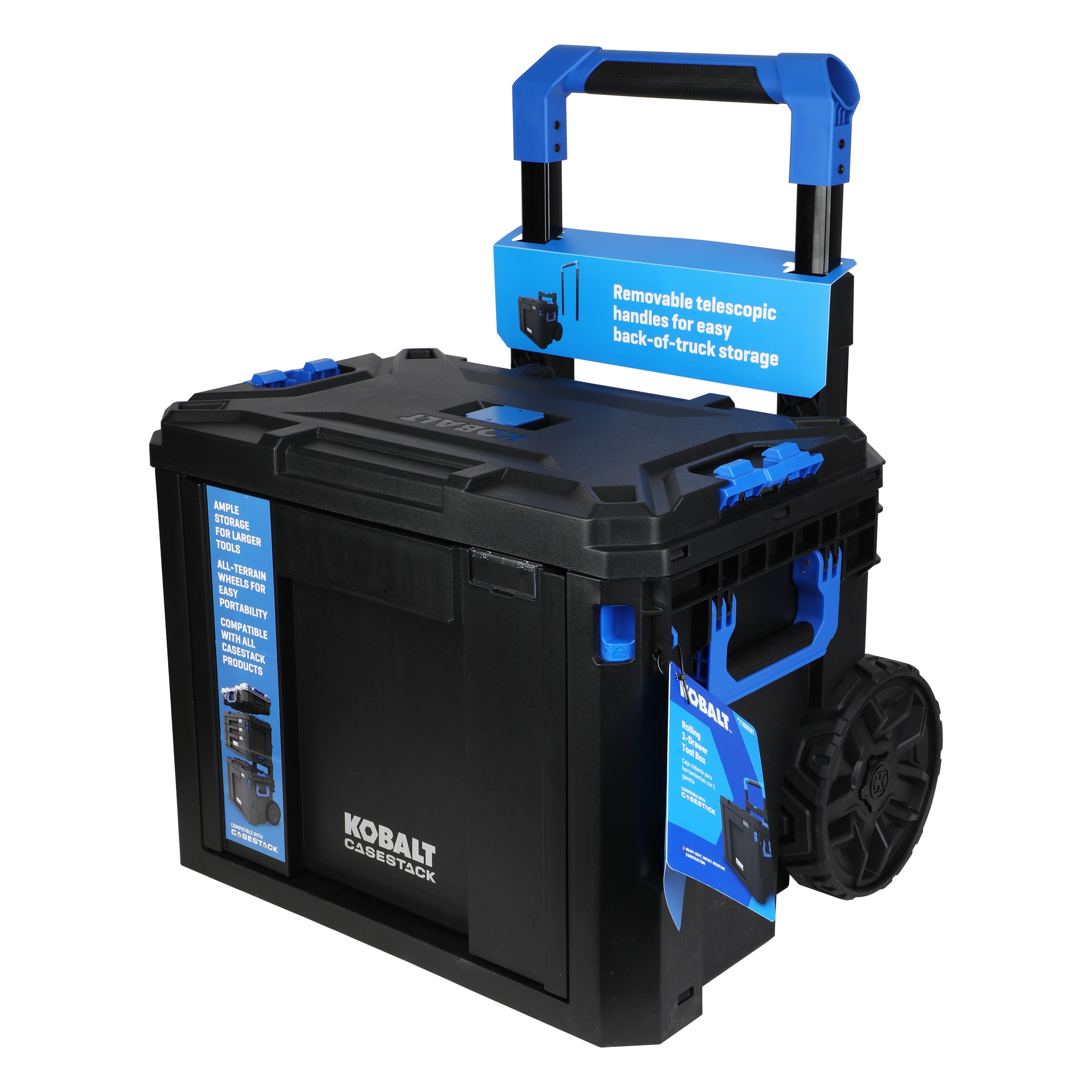 Kobalt CASESTACK Extendable Handle 21-in W x 17-in H x 27-in D Black Plastic Rolling Tool Box