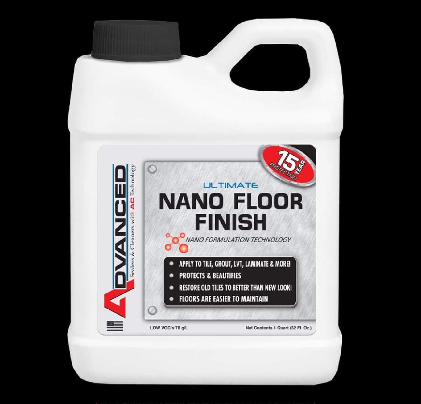 ADVANCED ULTIMATE NANO FLOOR FINISH with NANO FORMULATION TECHNOLOGY - Ceramic Porcelain Tile Vinyl LVT Hardwood and Laminate Flooring Sealer and Rejuvenator (Quart) #SFP-AC50-A43D