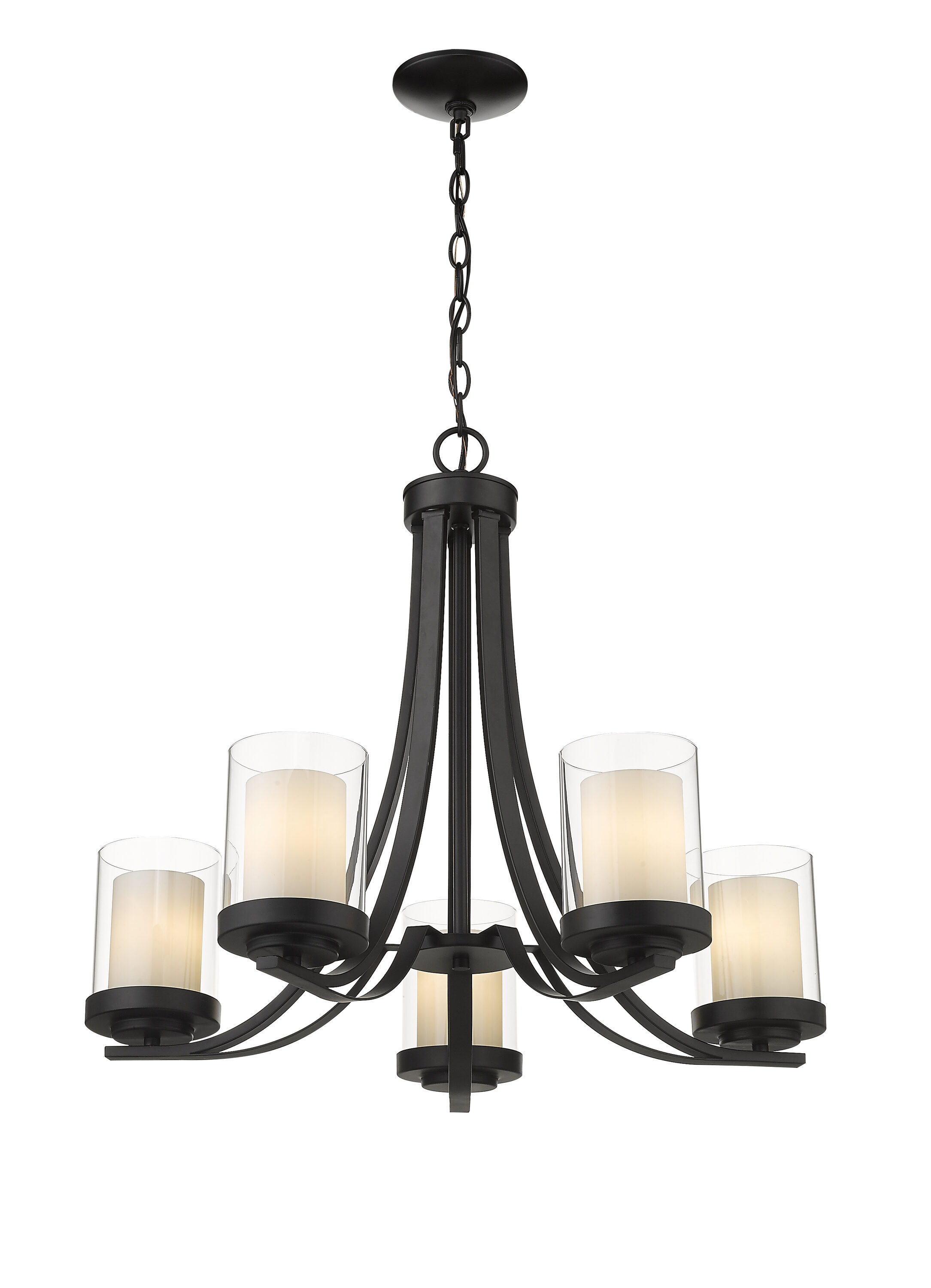 Matte Black Steel and Glass 5-Light Chandelier